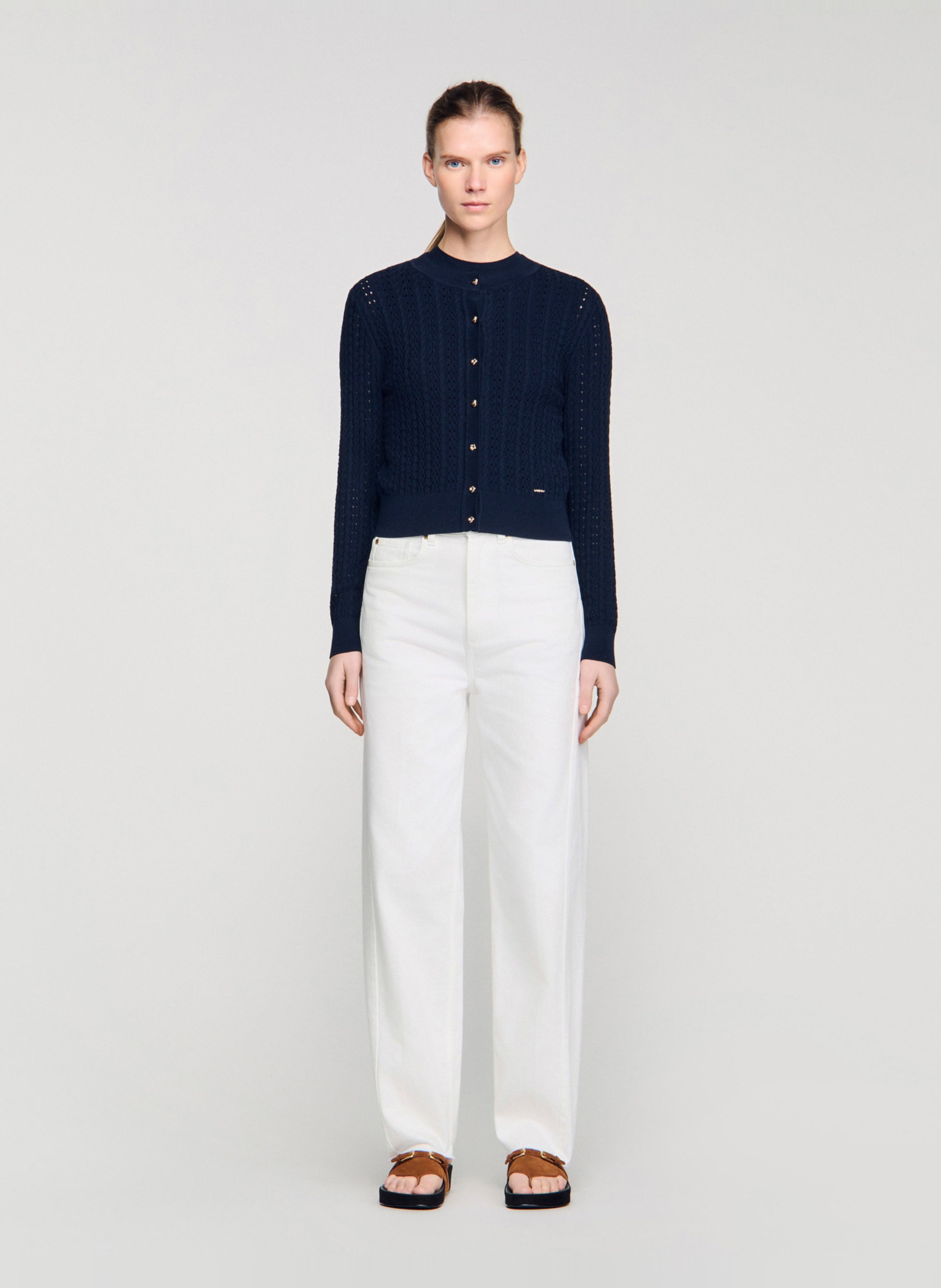 Buttoned cardigan in fancy knit SANDRO Blue