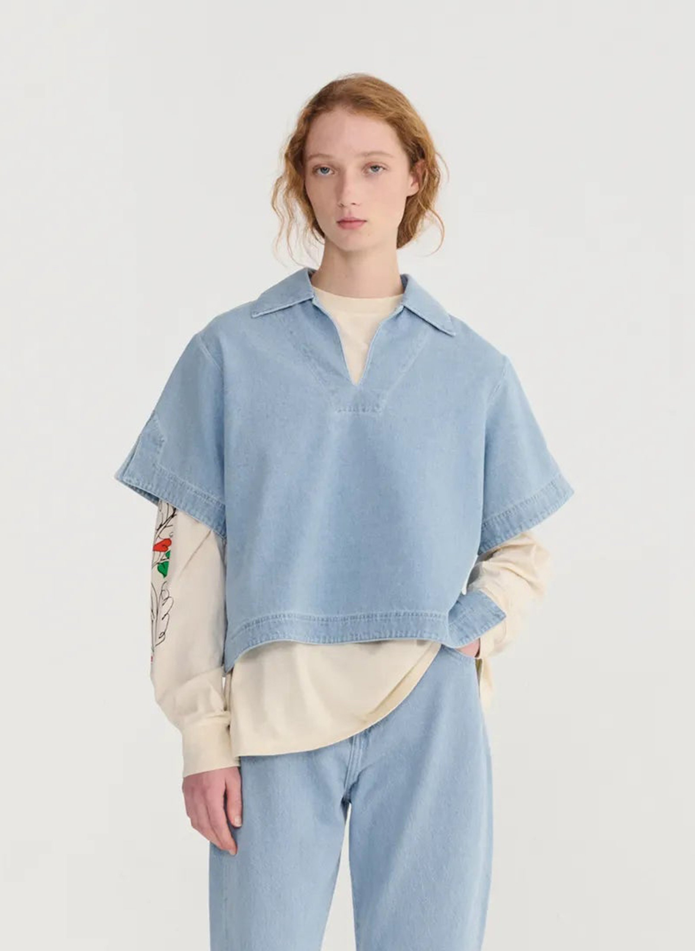 Oversized cotton V-neck top BOBO CHOSES Blue