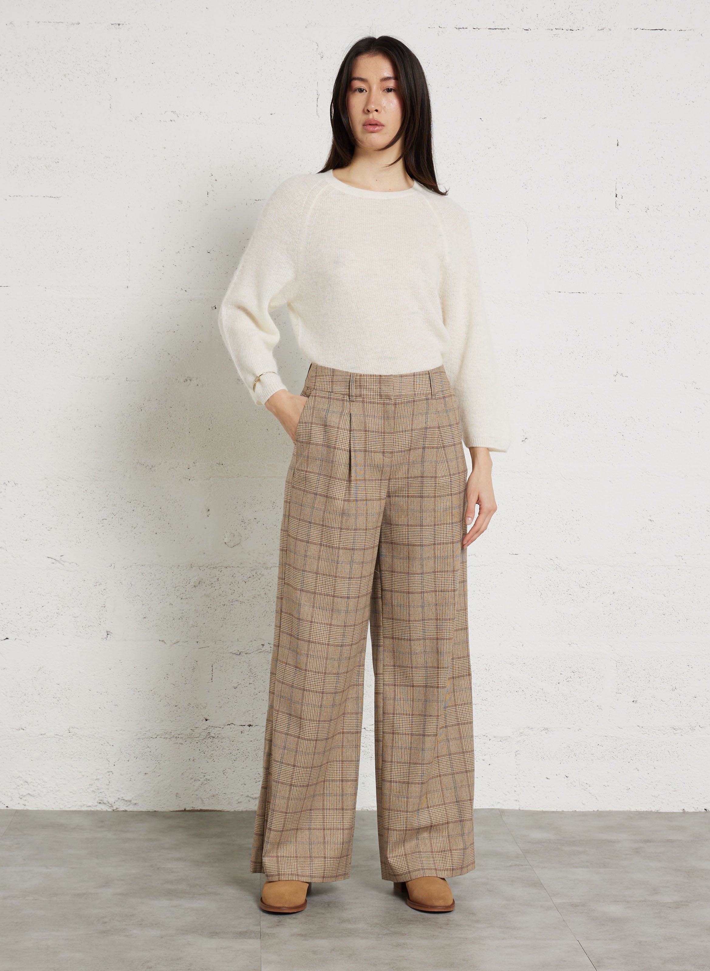 Checked straight-leg pants MAISON 123 Beige