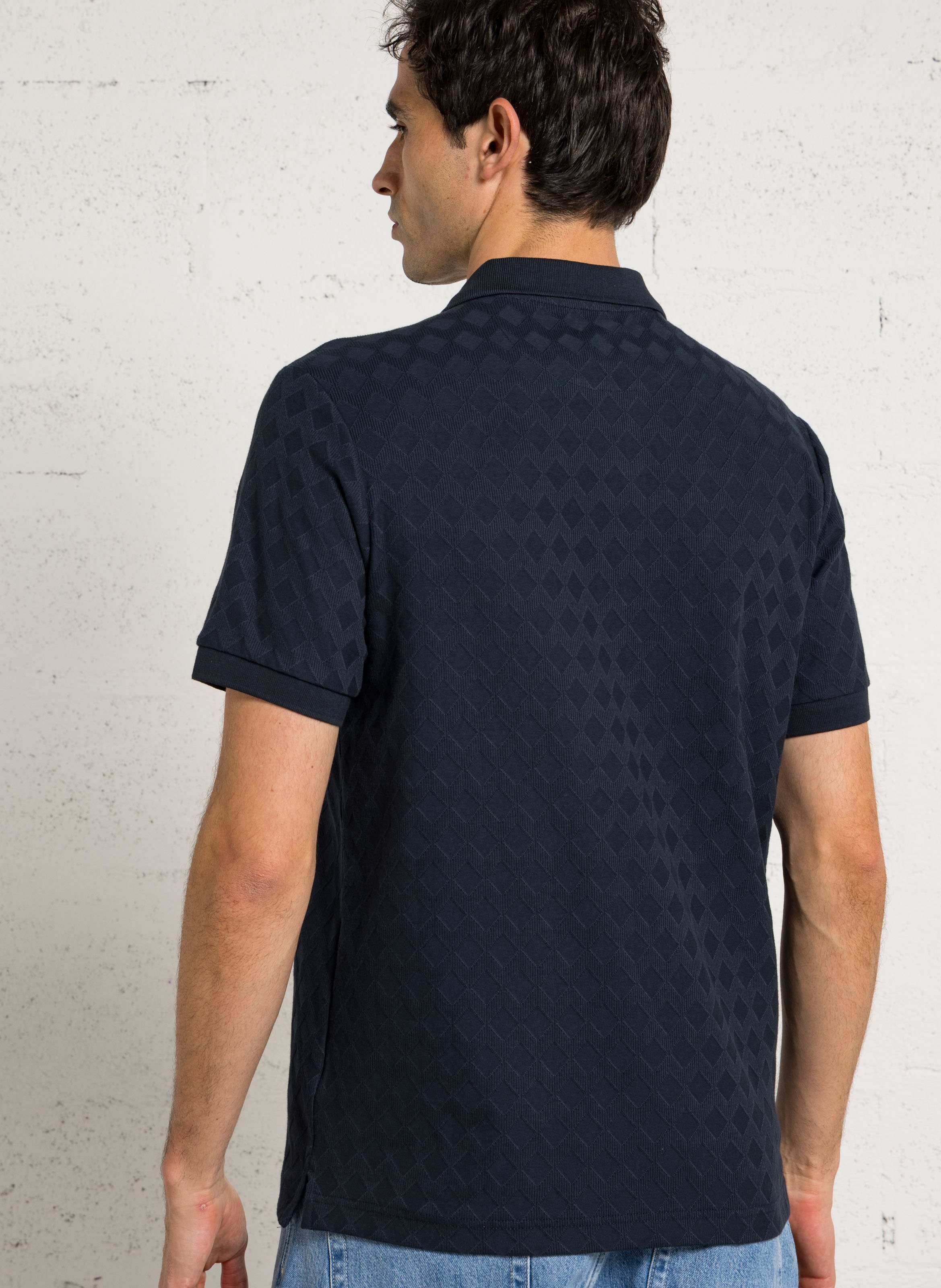 Polo regular-fit motif zigzag en coton bio stretch FARAH Bleu