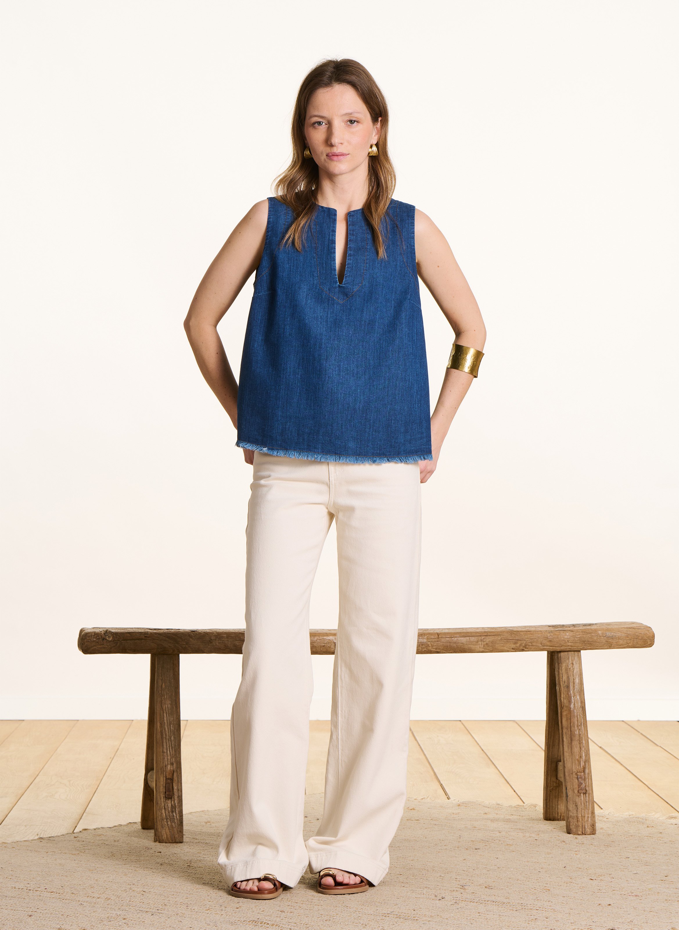 Top oversize en coton mélangé LA FEE MARABOUTEE Bleu