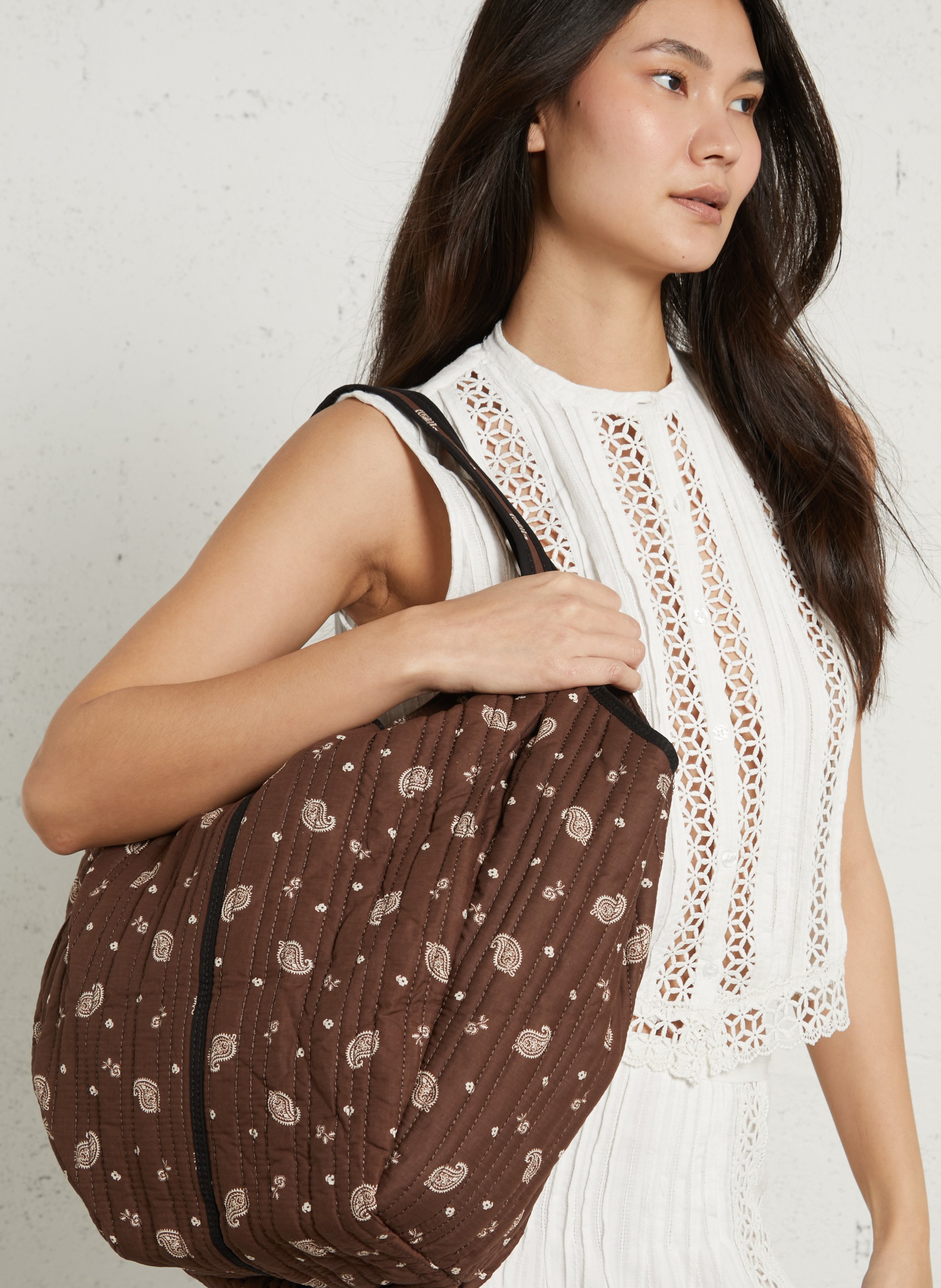 Sac cabas en coton imprimé BECKSONDERGAARD Marron