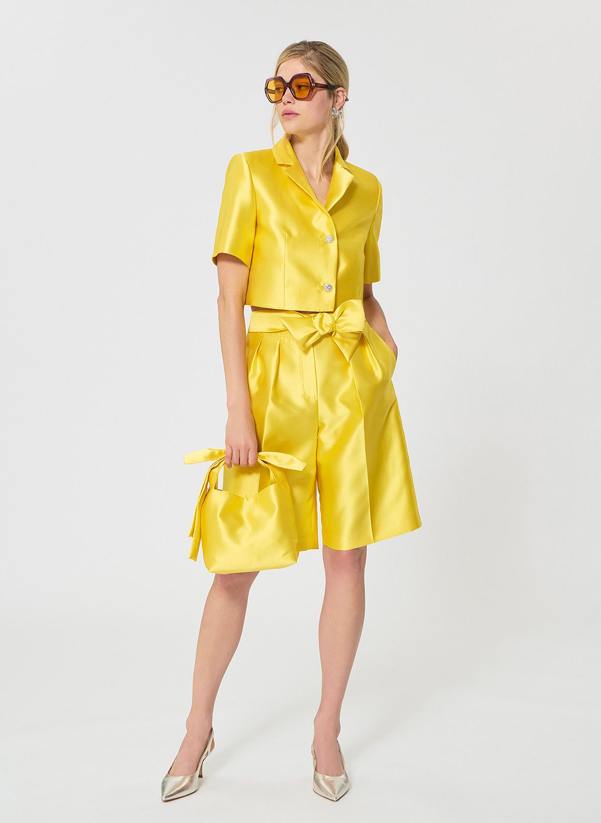 Satijnen short met hoge taille TARA JARMON Geel