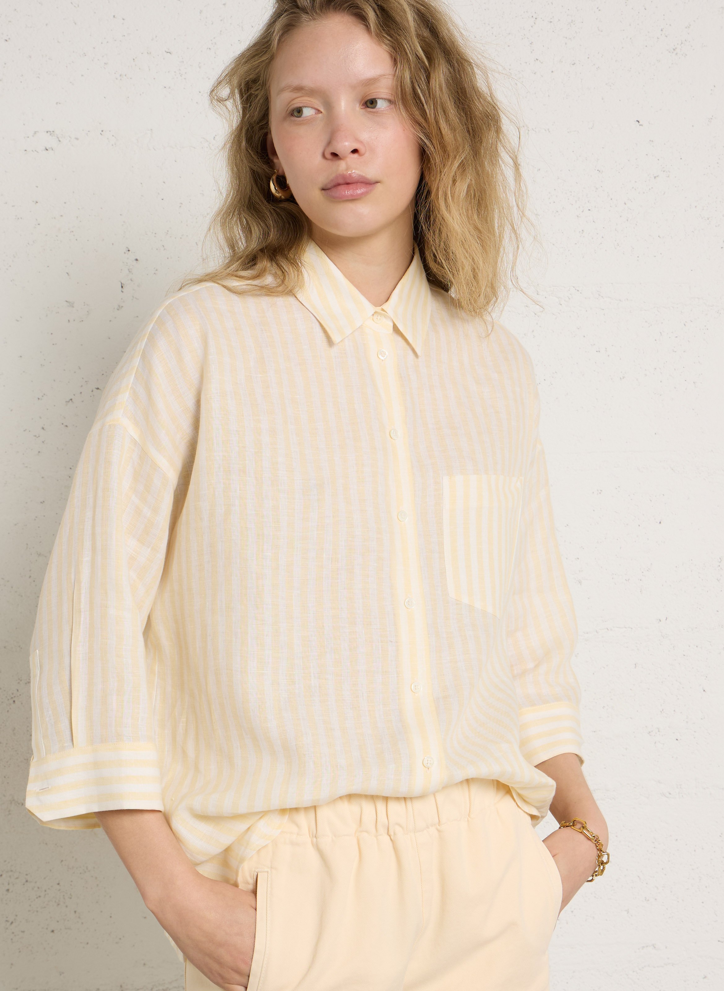 Chemise ample rayée en lin MAX MARA WEEK END Jaune