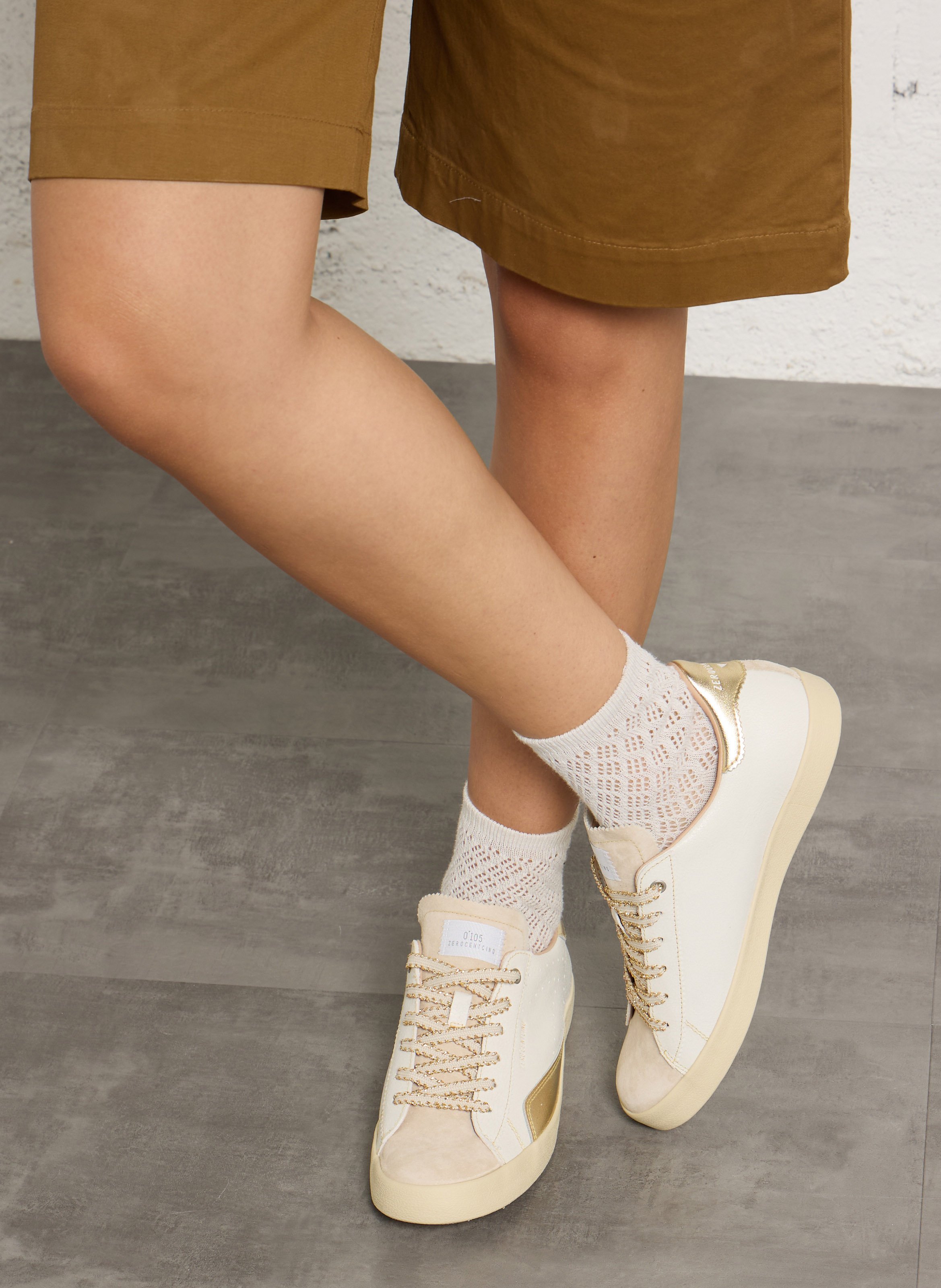 Baskets basses en cuir craquelé 0'105 Blanc