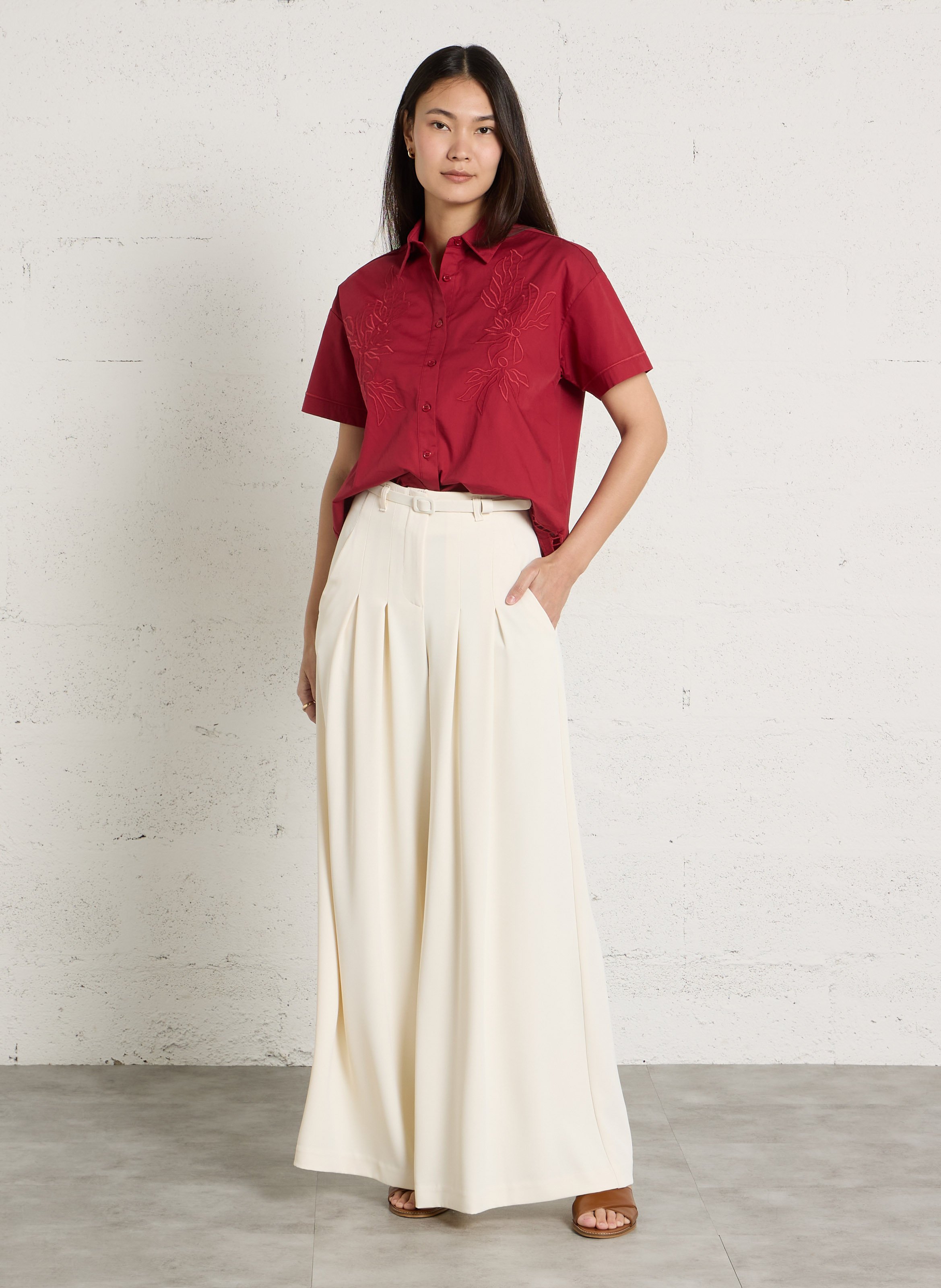 Chemise oversize col classique en coton brodé LA PETITE ETOILE Rouge