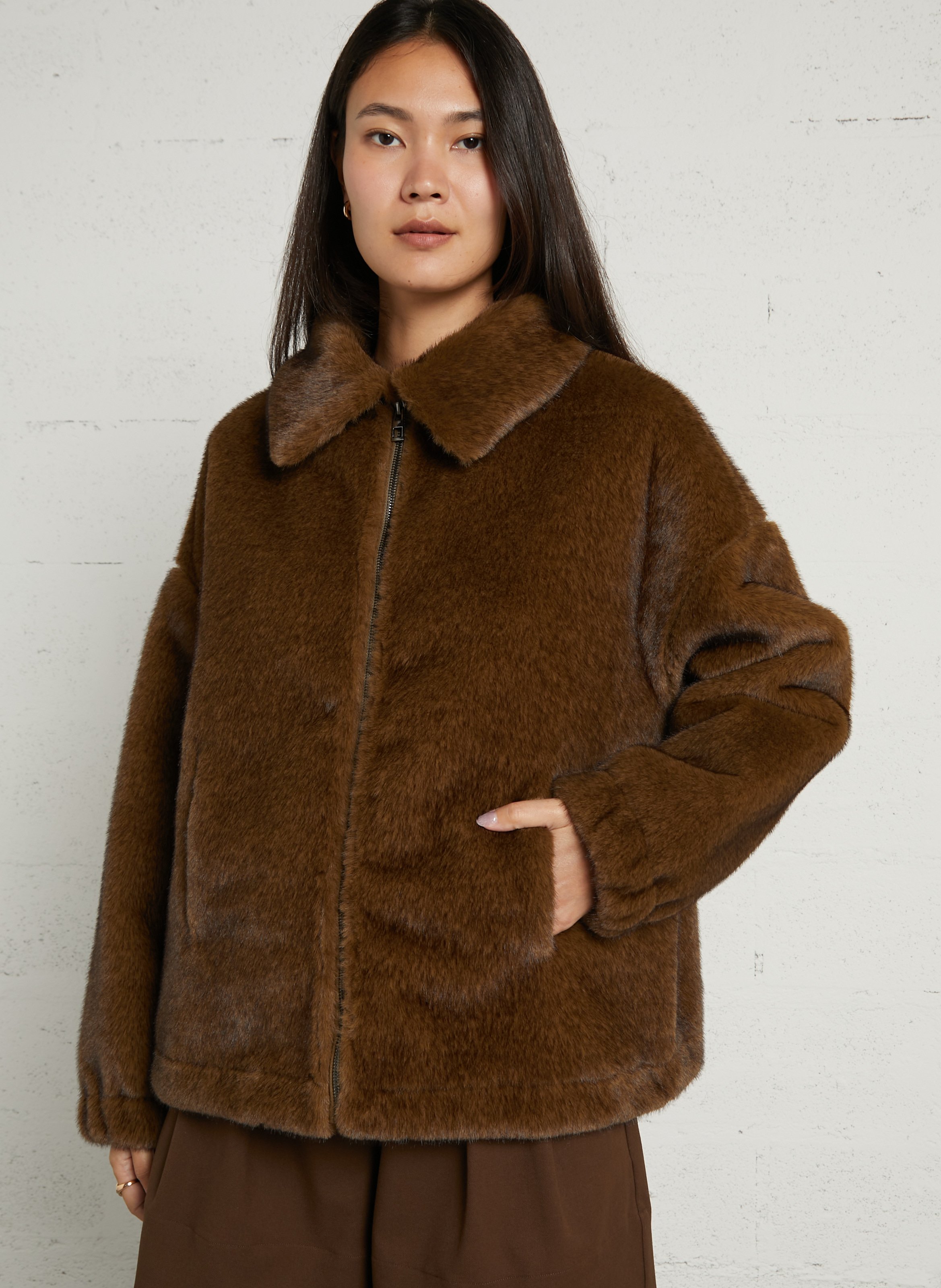 Faux fur coat SUNCOO Khaki