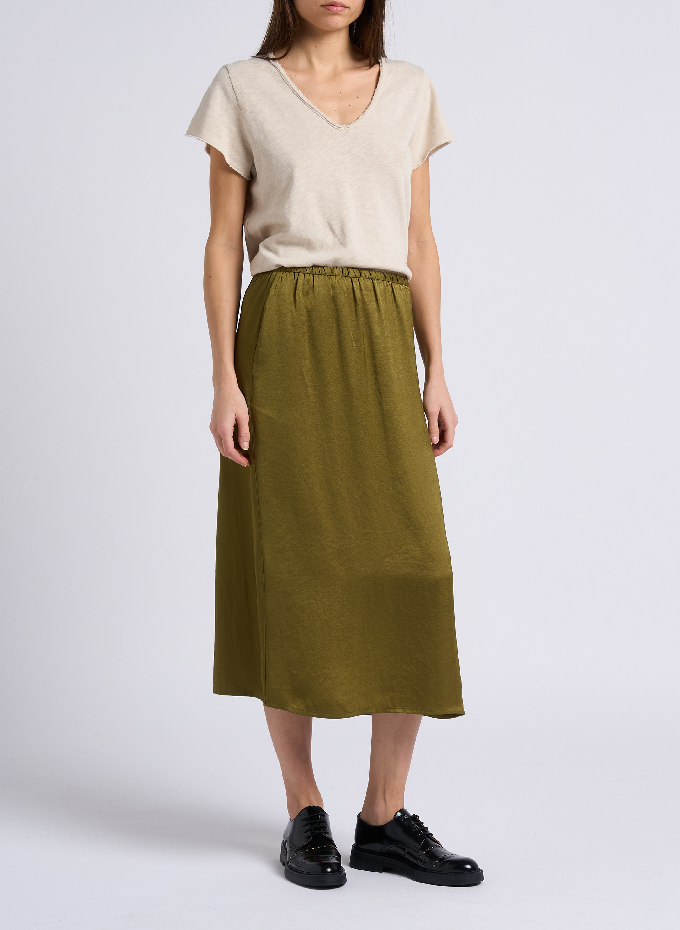 Tee-shirt droit col V en coton AMERICAN VINTAGE Beige