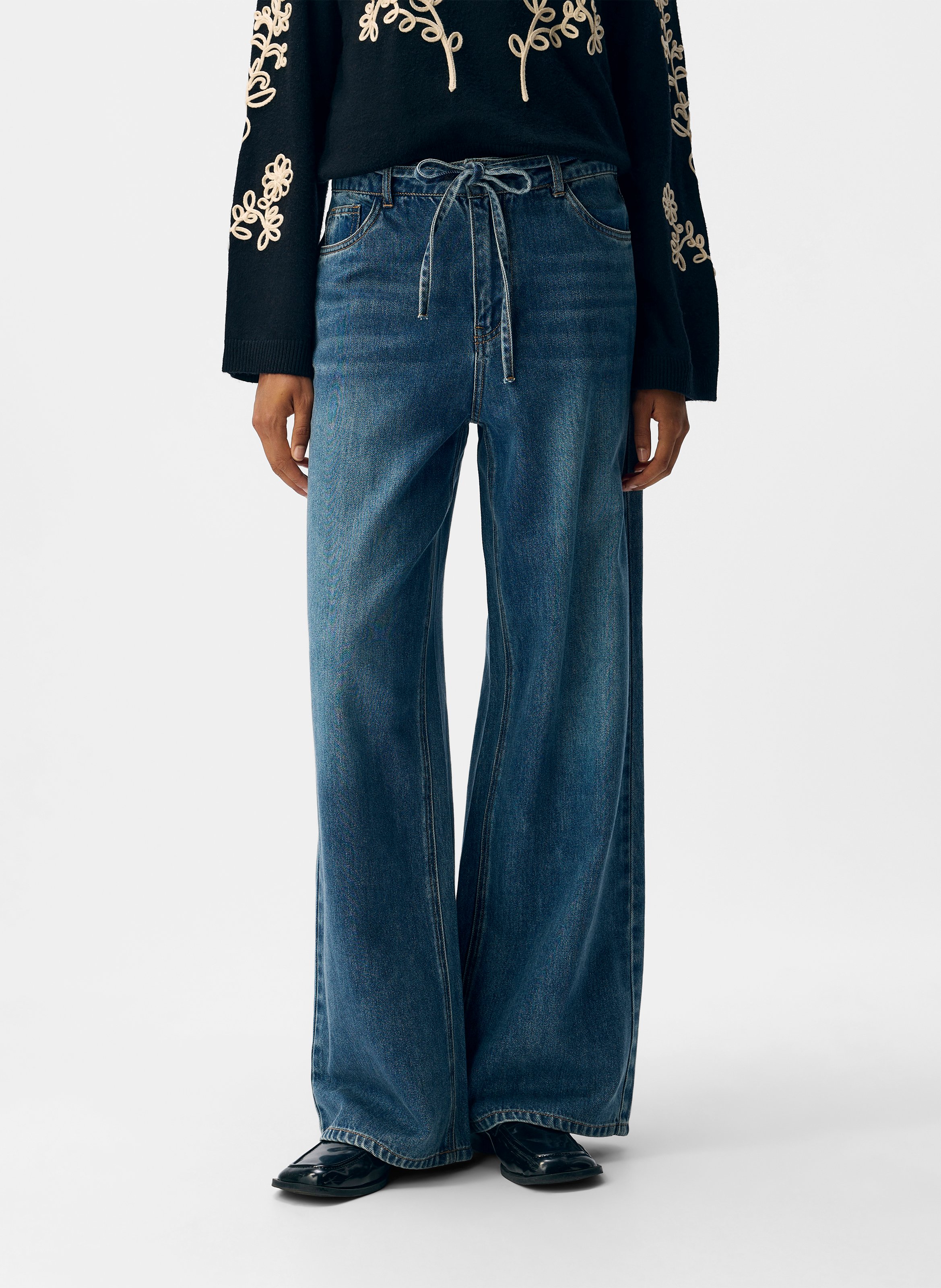 Straight cotton-blend pants OBJECT