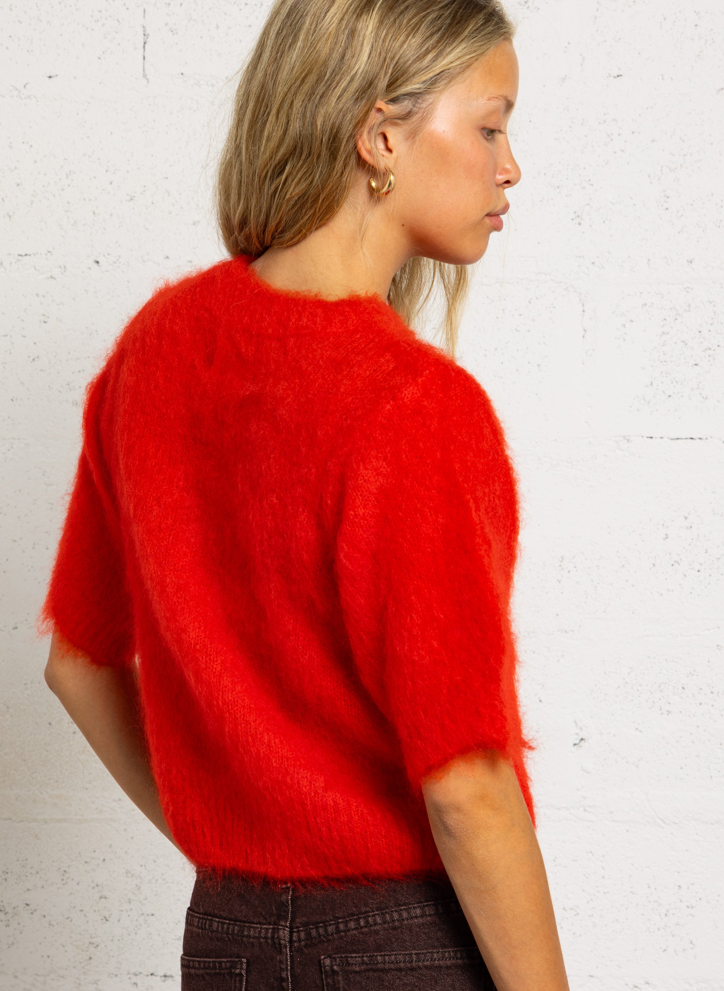 Short-sleeved mohair blend sweater DES PETITS HAUTS Red
