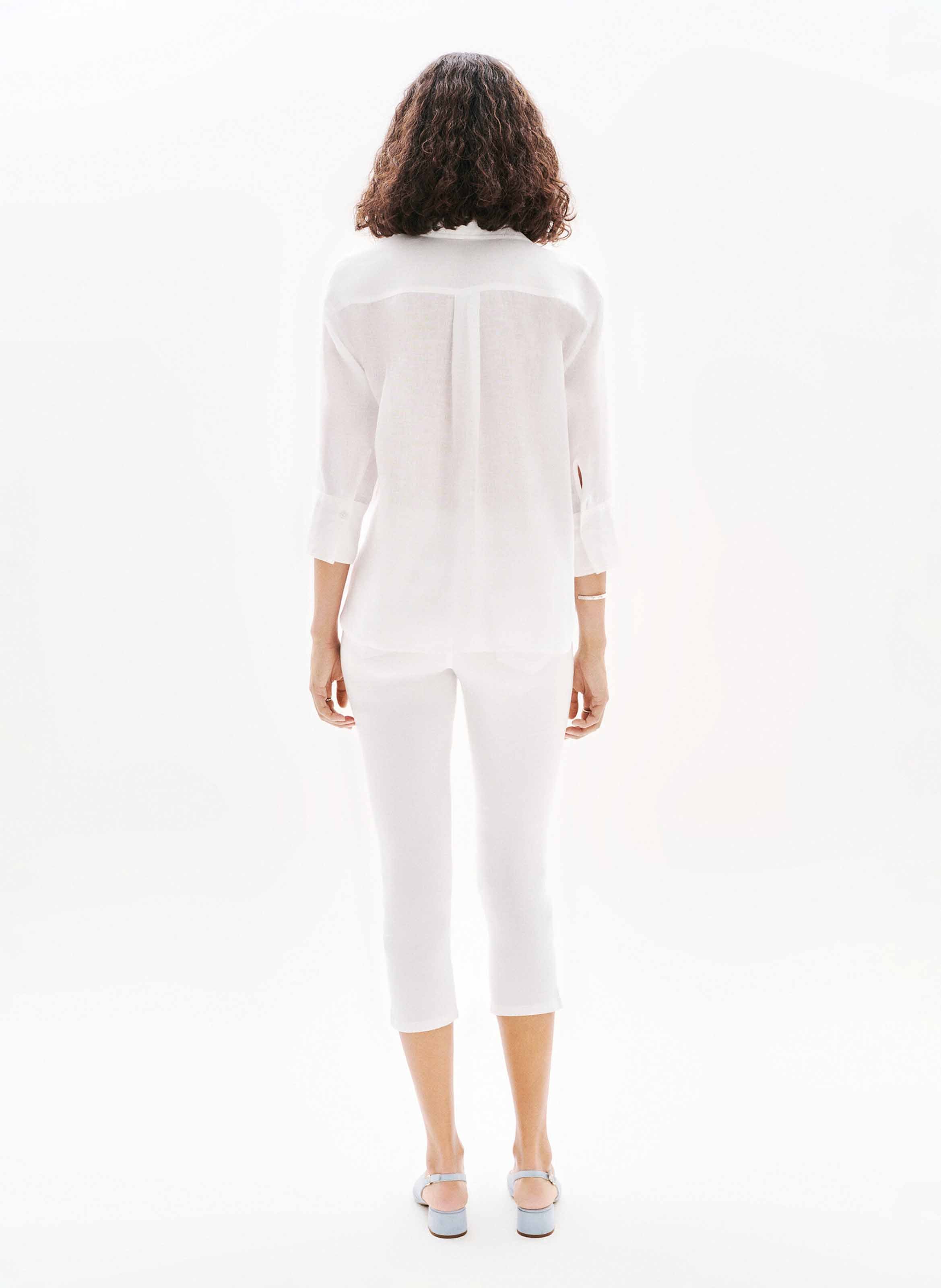 Straight linen shirt with classic collar CAROLL White