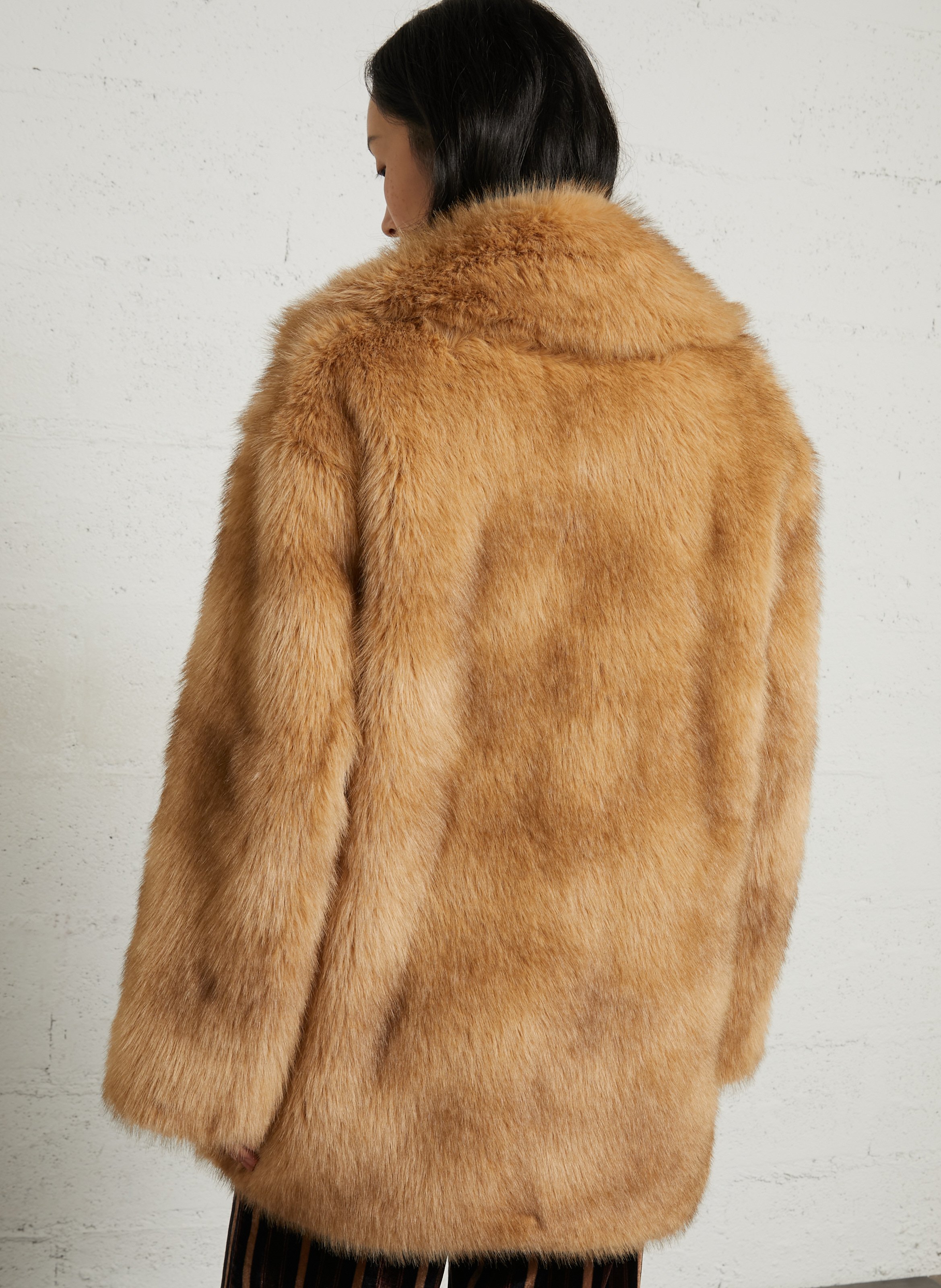 Manteau droit col tailleur en fourrure synthétique MES DEMOISELLES Beige