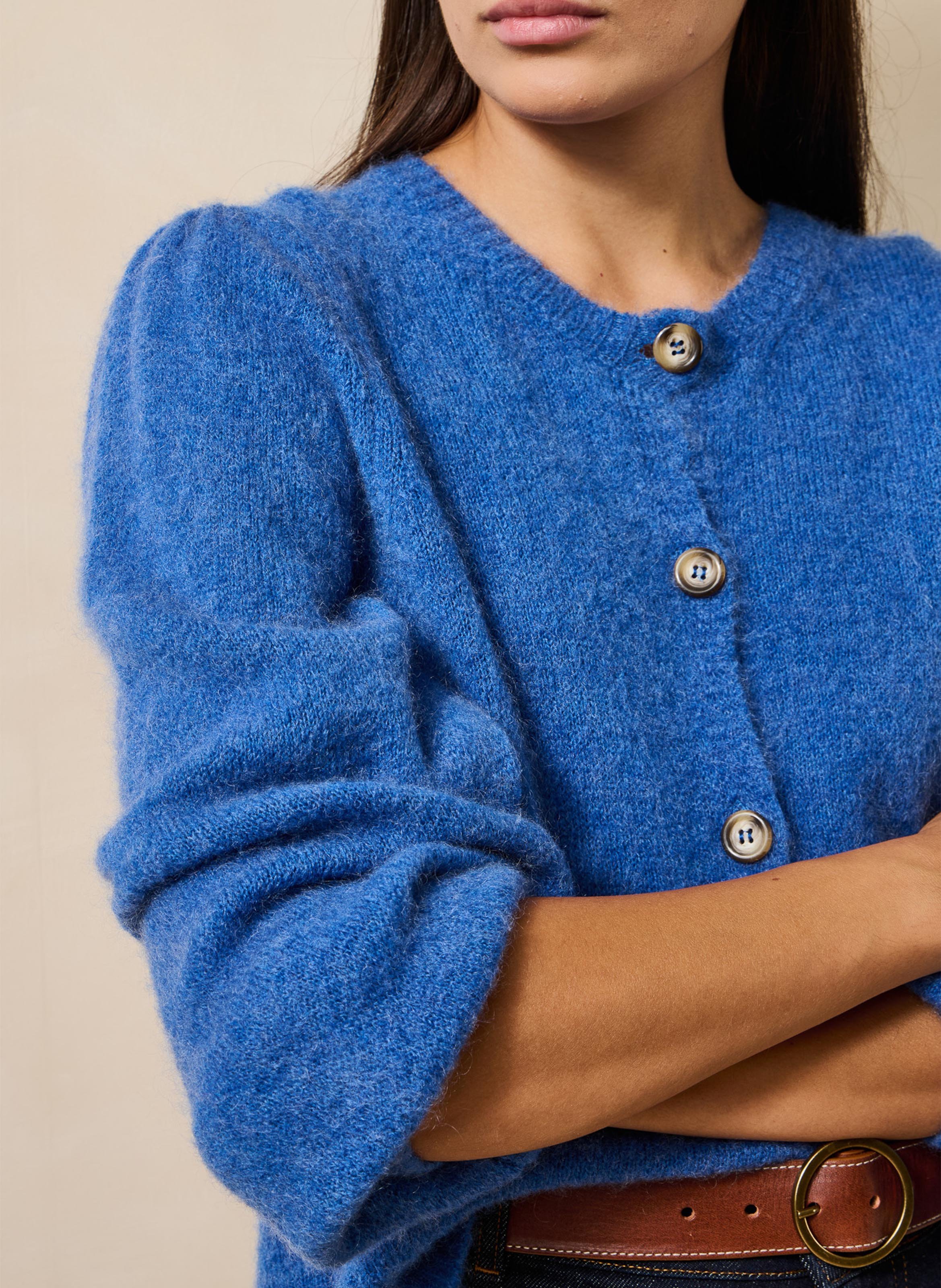 Weite Strick-Mix-Jacke mit Rundhalskragen LA FEE MARABOUTEE Blau