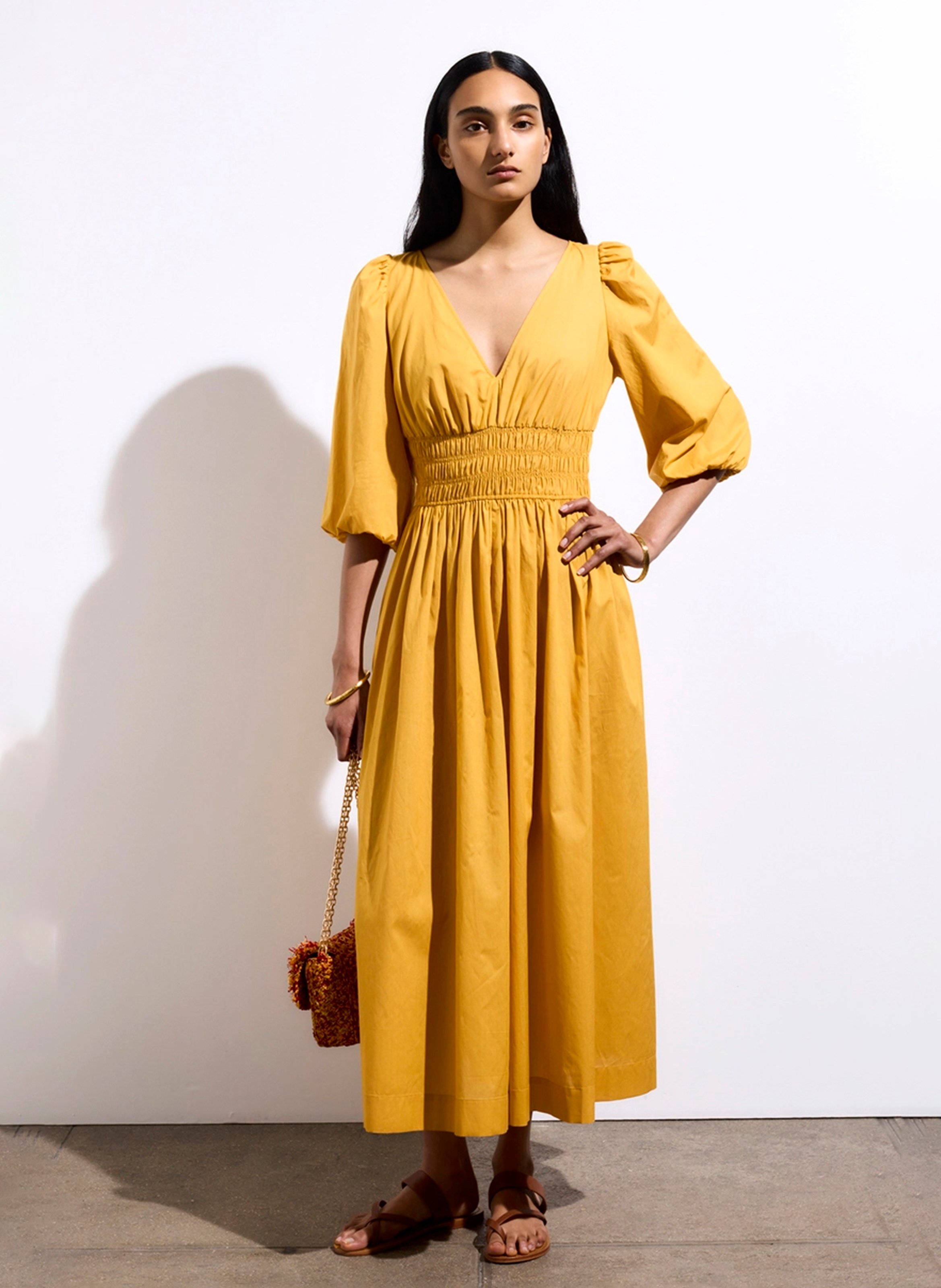 Long flared V-neck dress VANESSA BRUNO Yellow