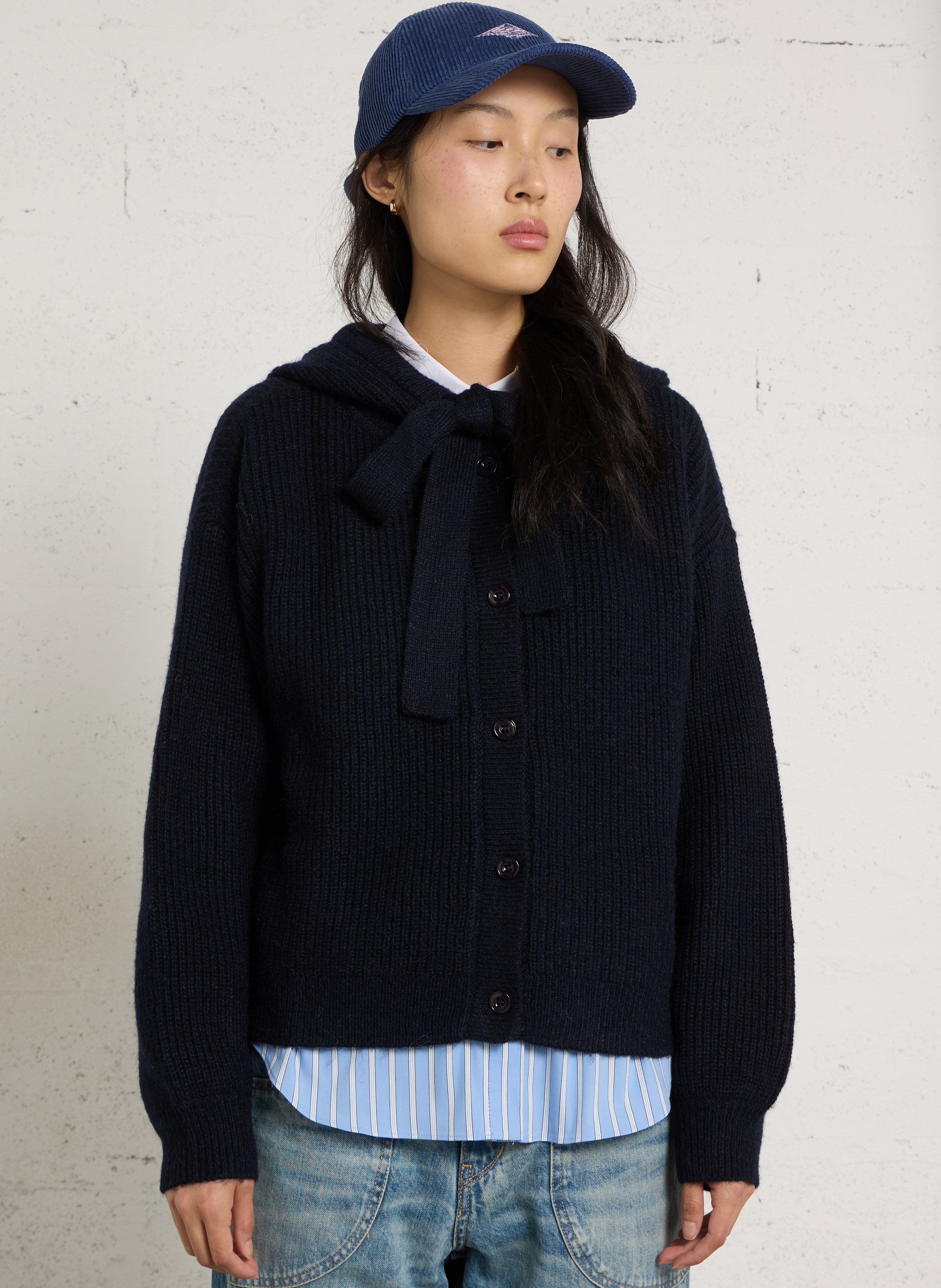 Gilet droit à capuche en coton mélangé DES PETITS HAUTS Bleu