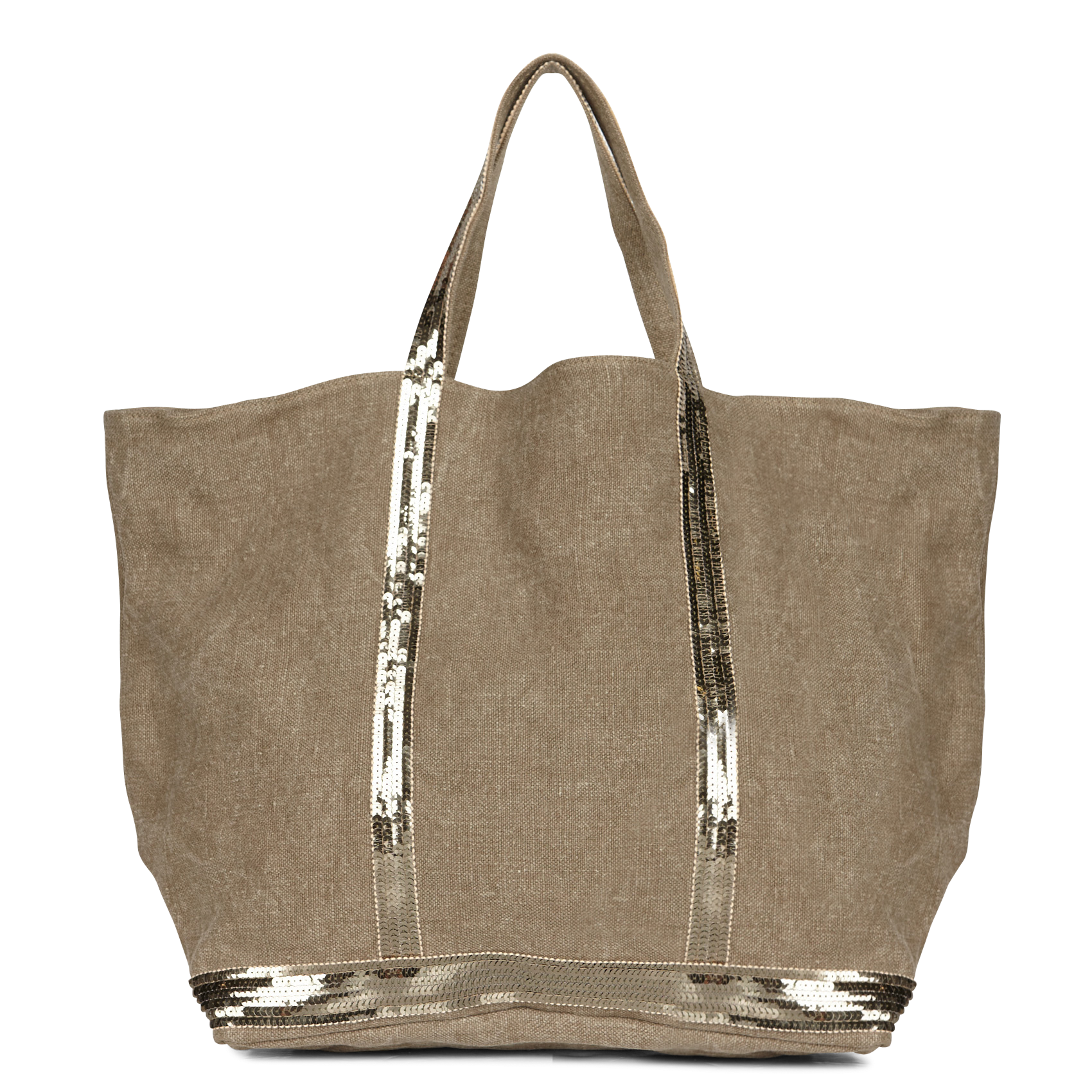 Large sequin-embroidered linen tote bag VANESSA BRUNO Green