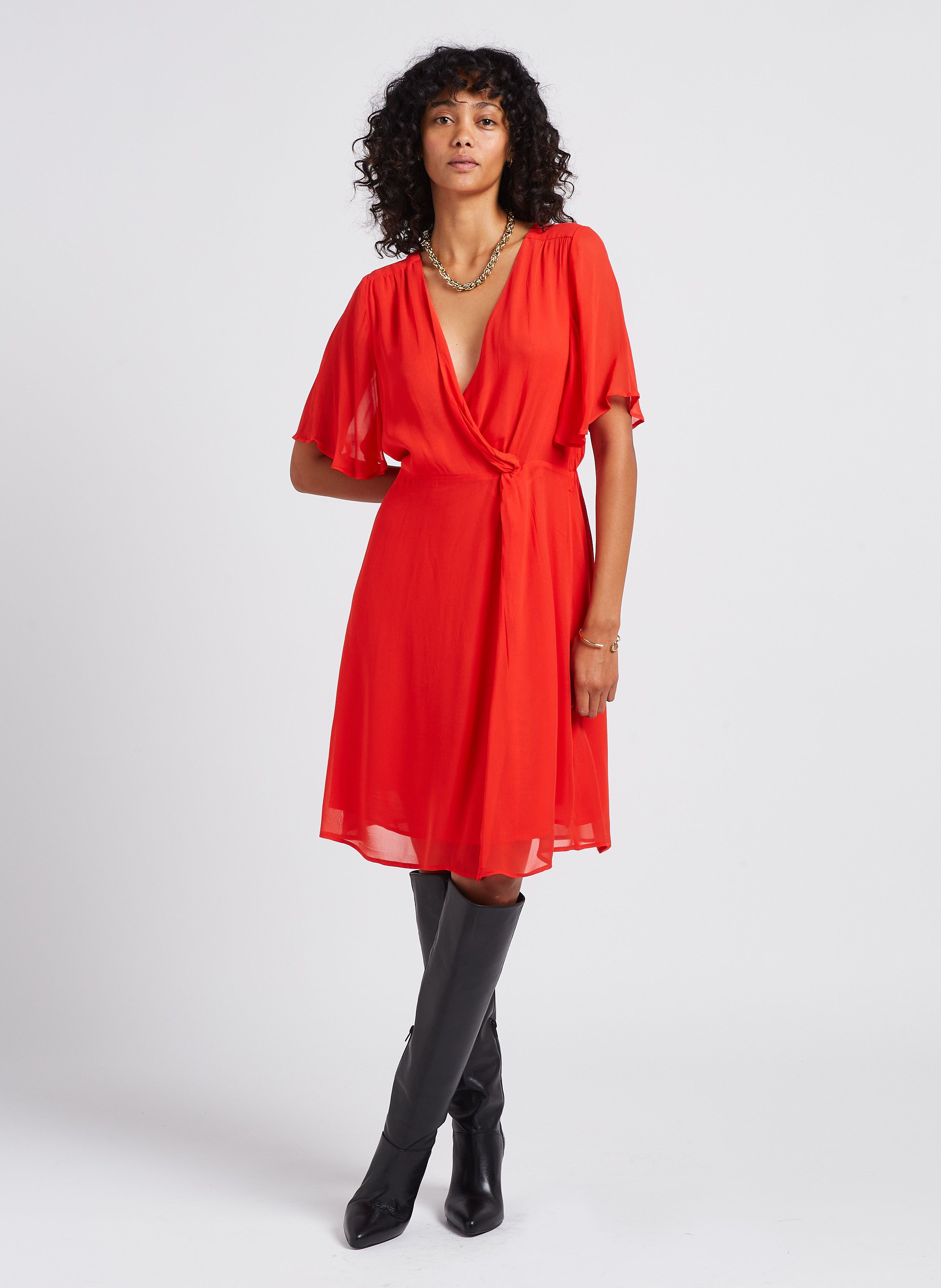 Robe Courte Cache Coeur En Mousseline Rachibi Rouge Sud Express