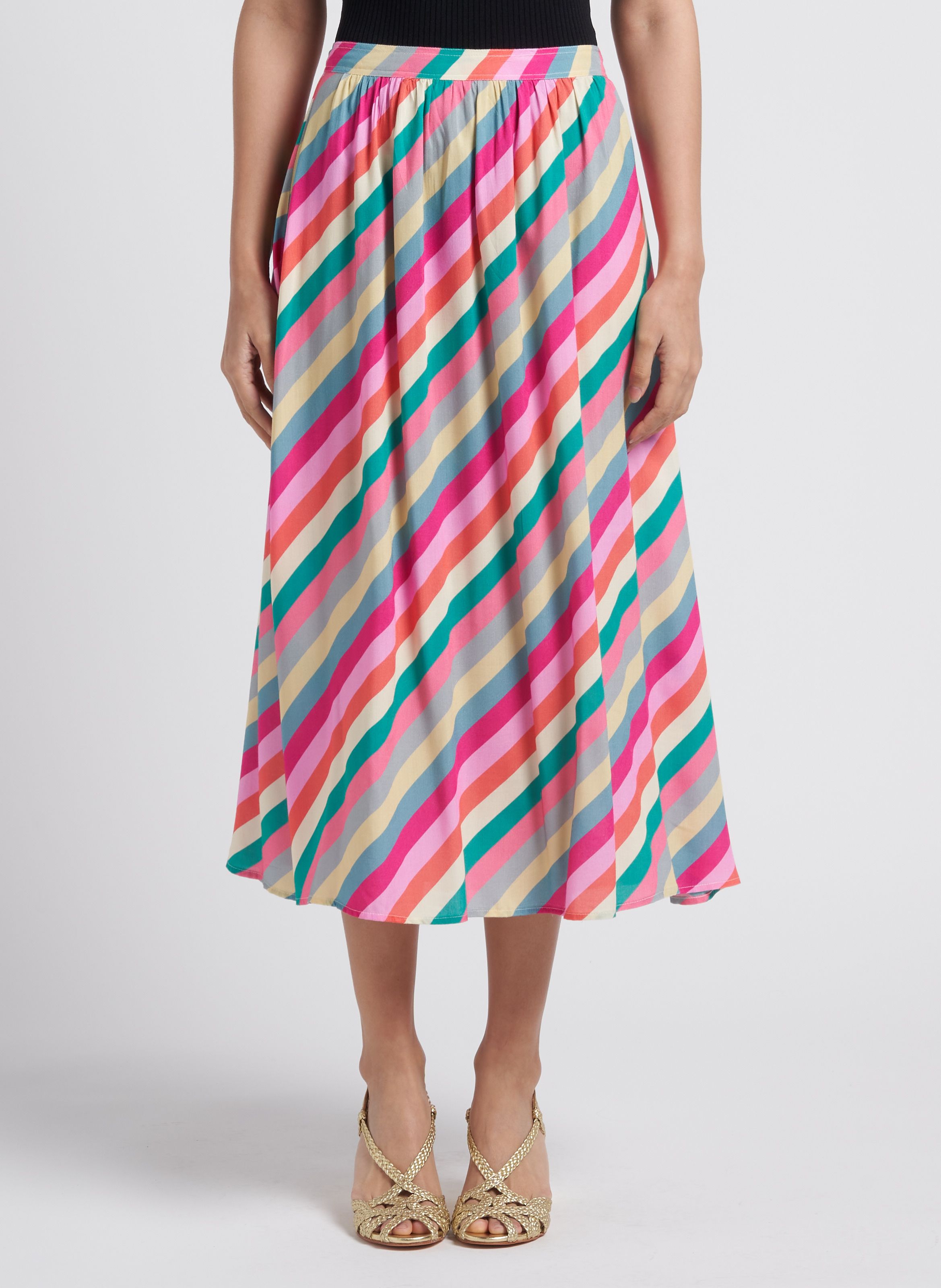 Multicolored Long straight printed skirt