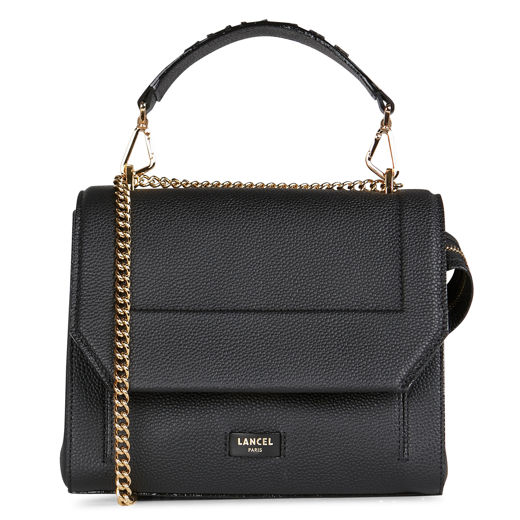 Sac à rabat en cuir grainé NINON M Noir dore