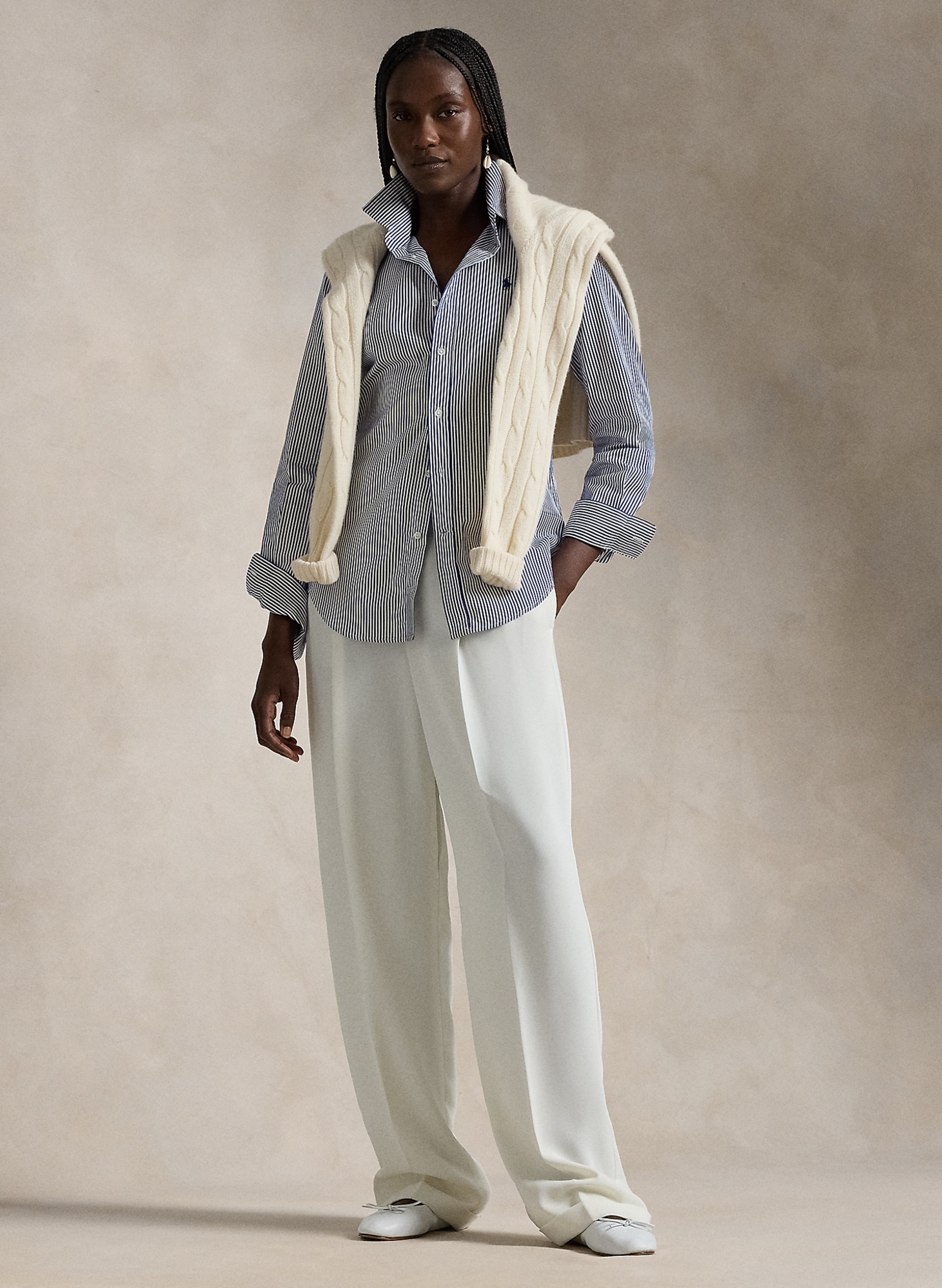 Chemise col classique rayée en coton POLO RALPH LAUREN Bleu