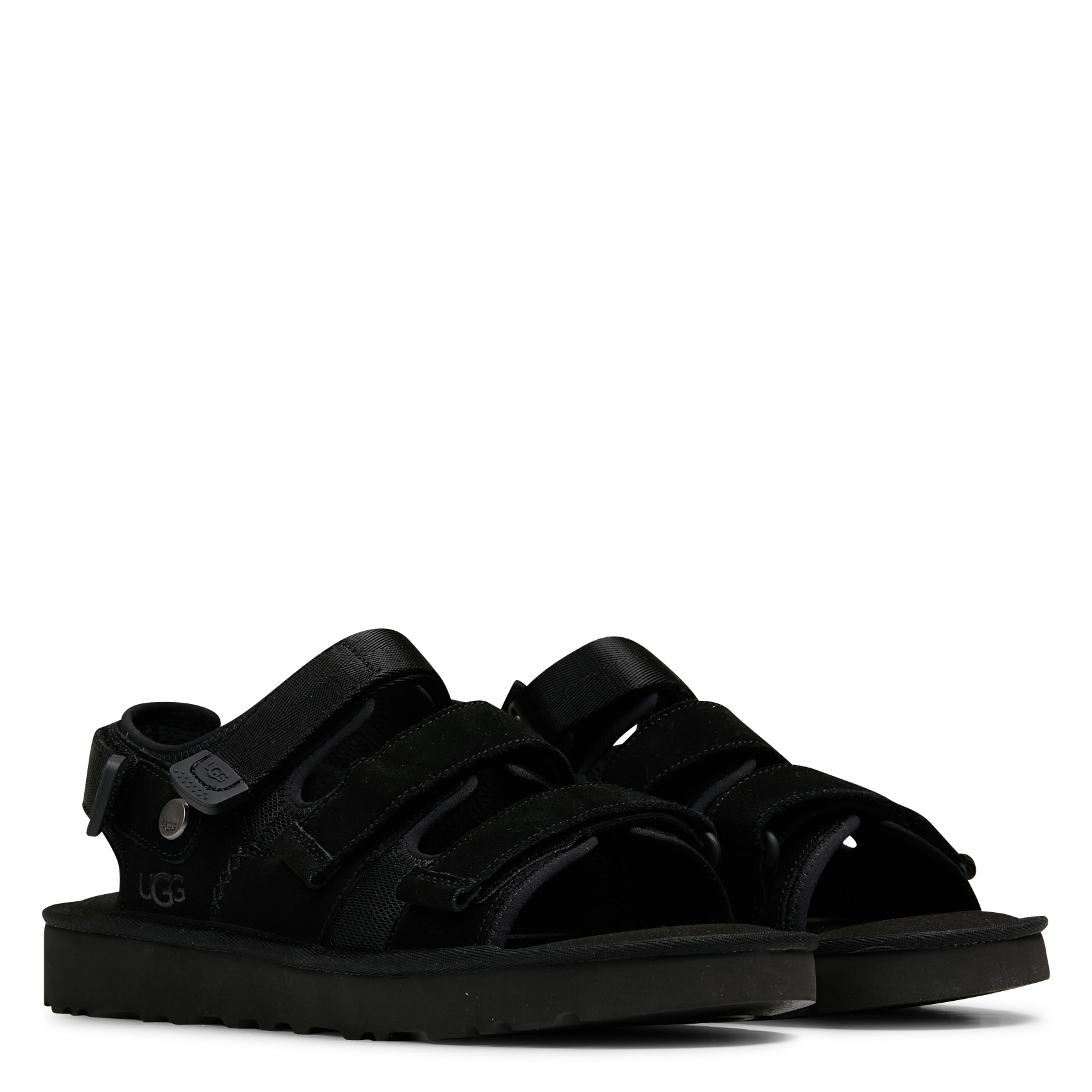 Sandalen met meerdere bandjes van leer en mesh Zwart