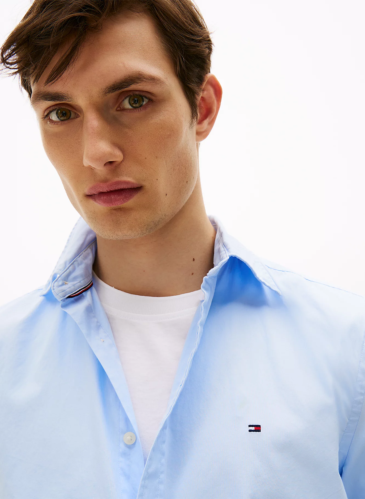 Chemise droite boutonnée en coton Bleu