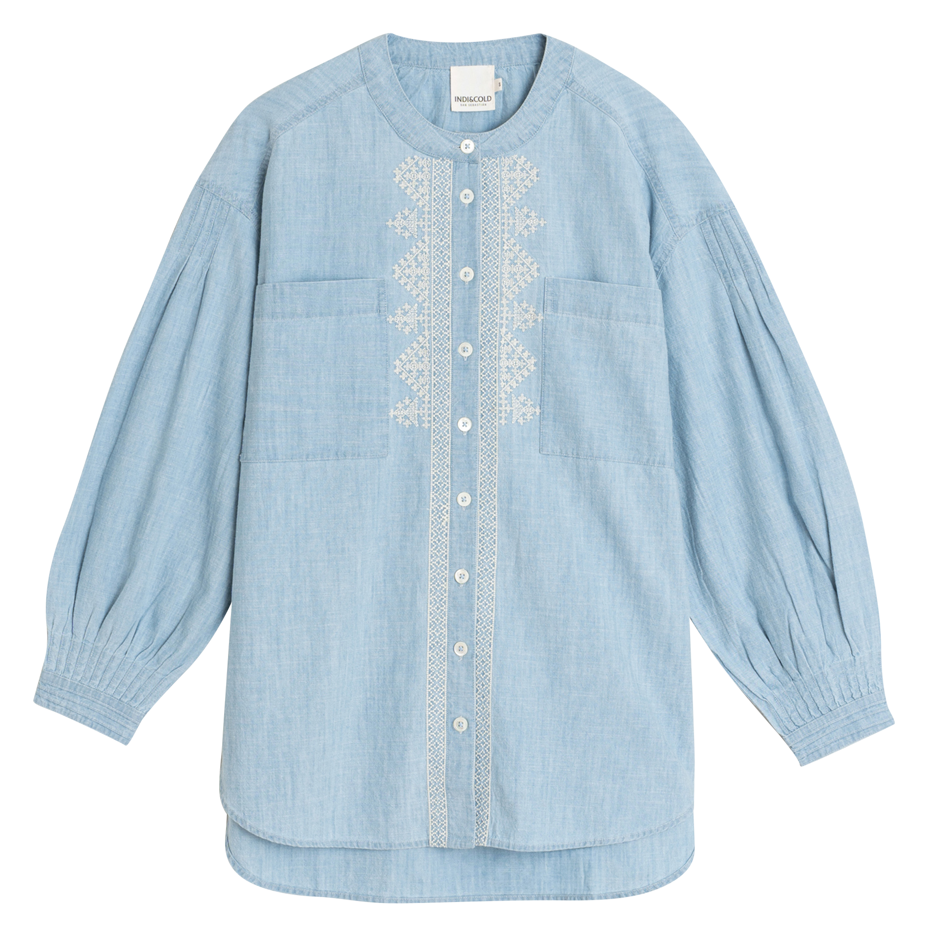 Chemise droite col rond en coton INDI & COLD Bleu