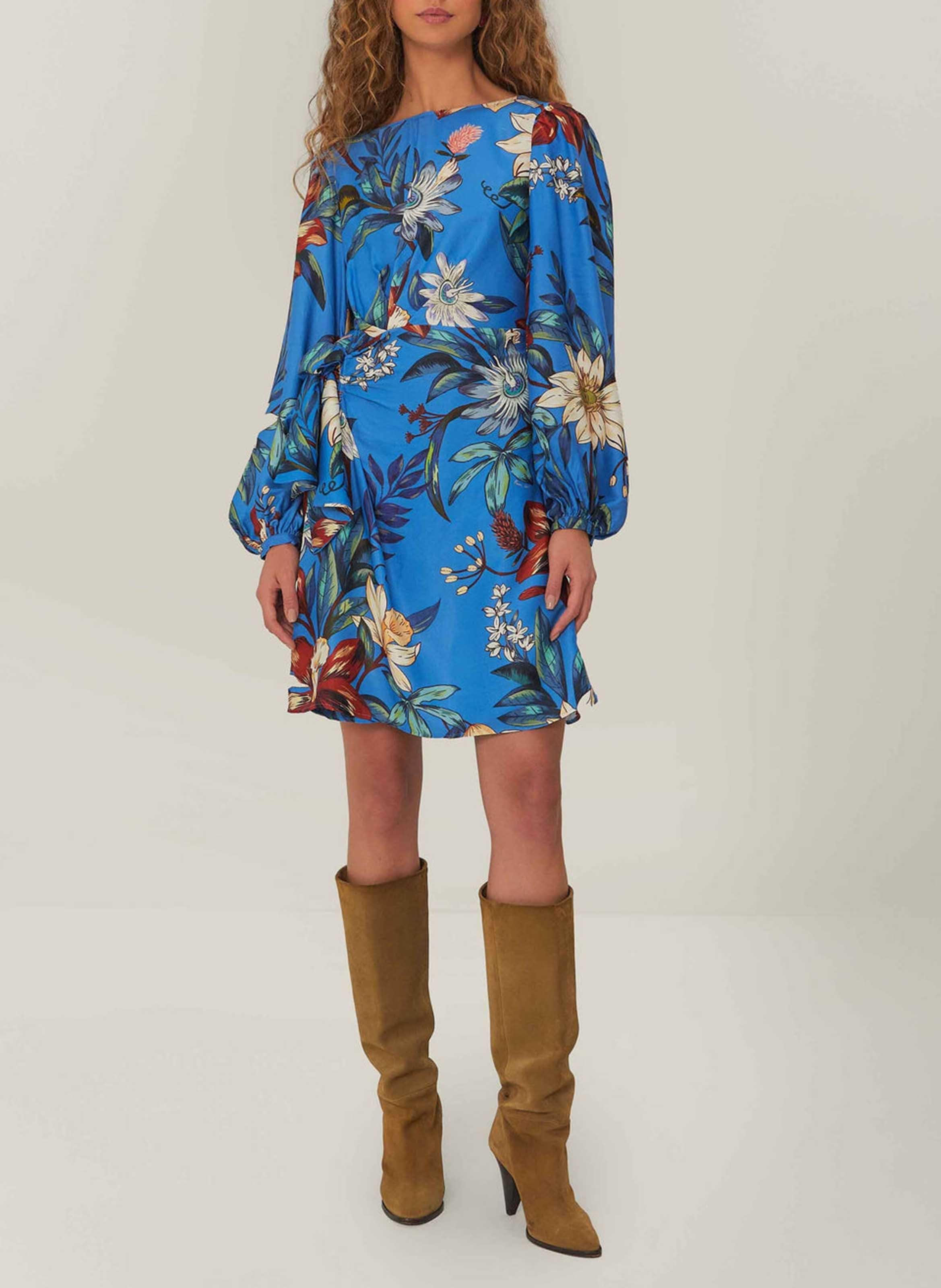 Robe courte col rond à imprimé floral  FARM RIO Bleu