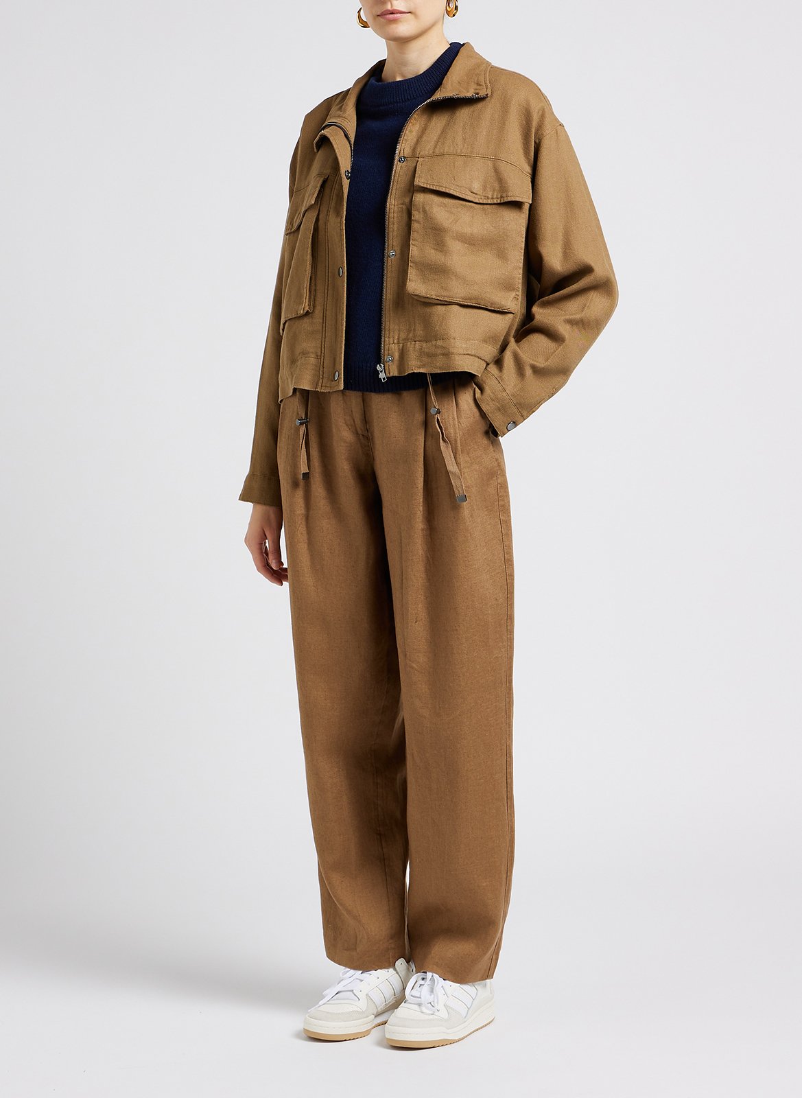 Pantalon taille haute en lin VILA Marron