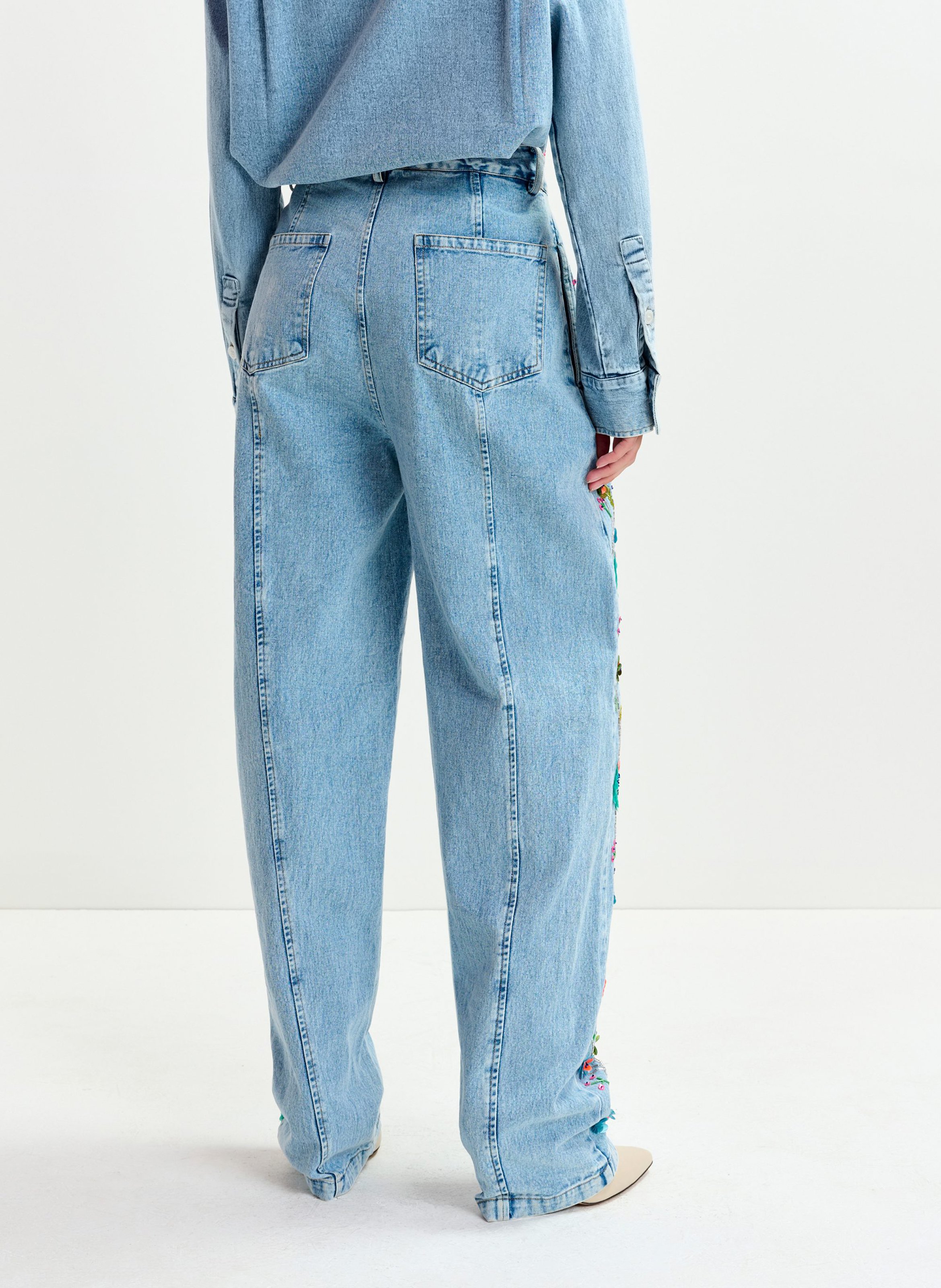 Jean barrel brodé taille haute ESSENTIEL ANTWERP Bleu