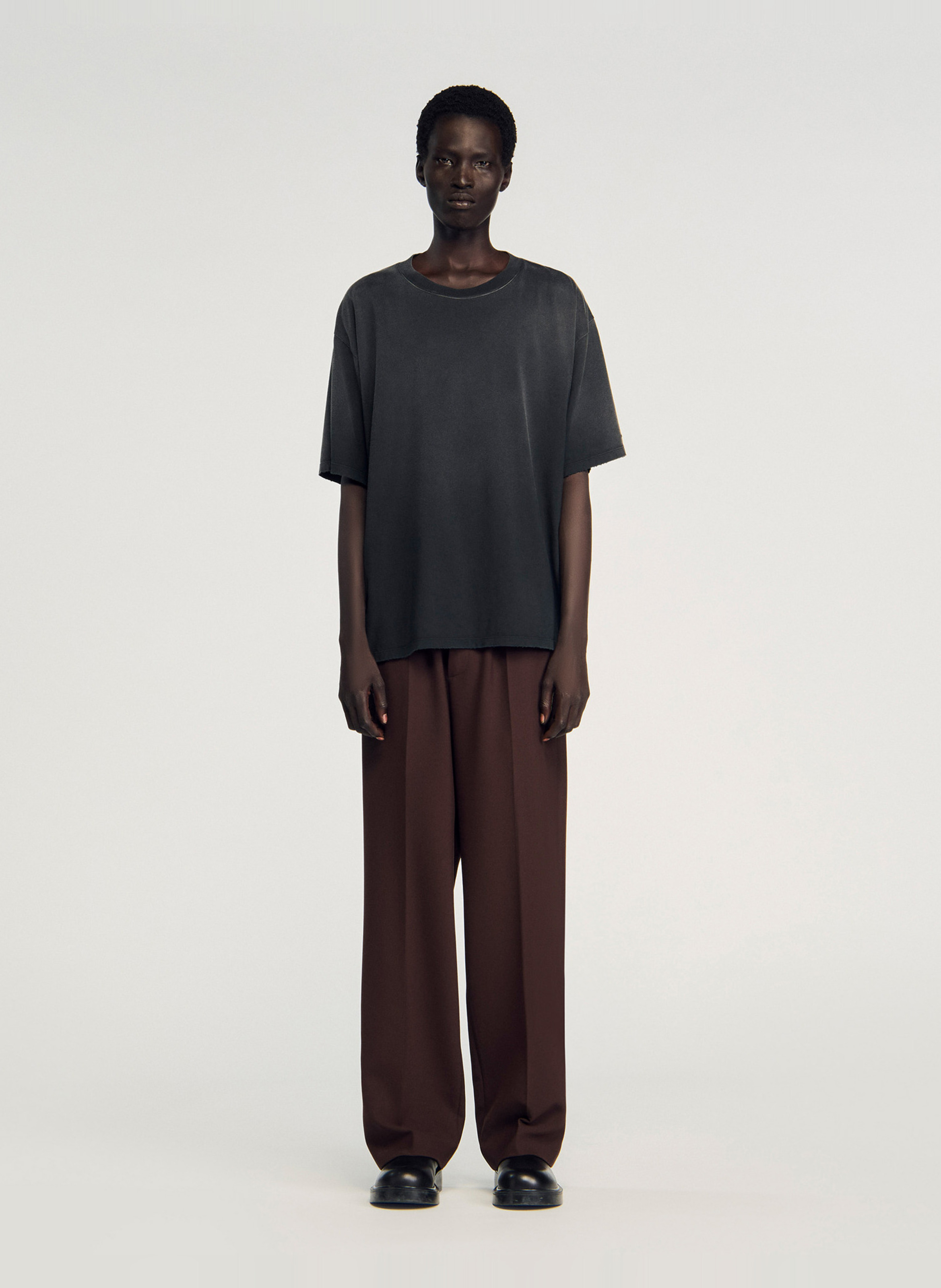 Short-sleeved washed fluid t-shirt SANDRO Black