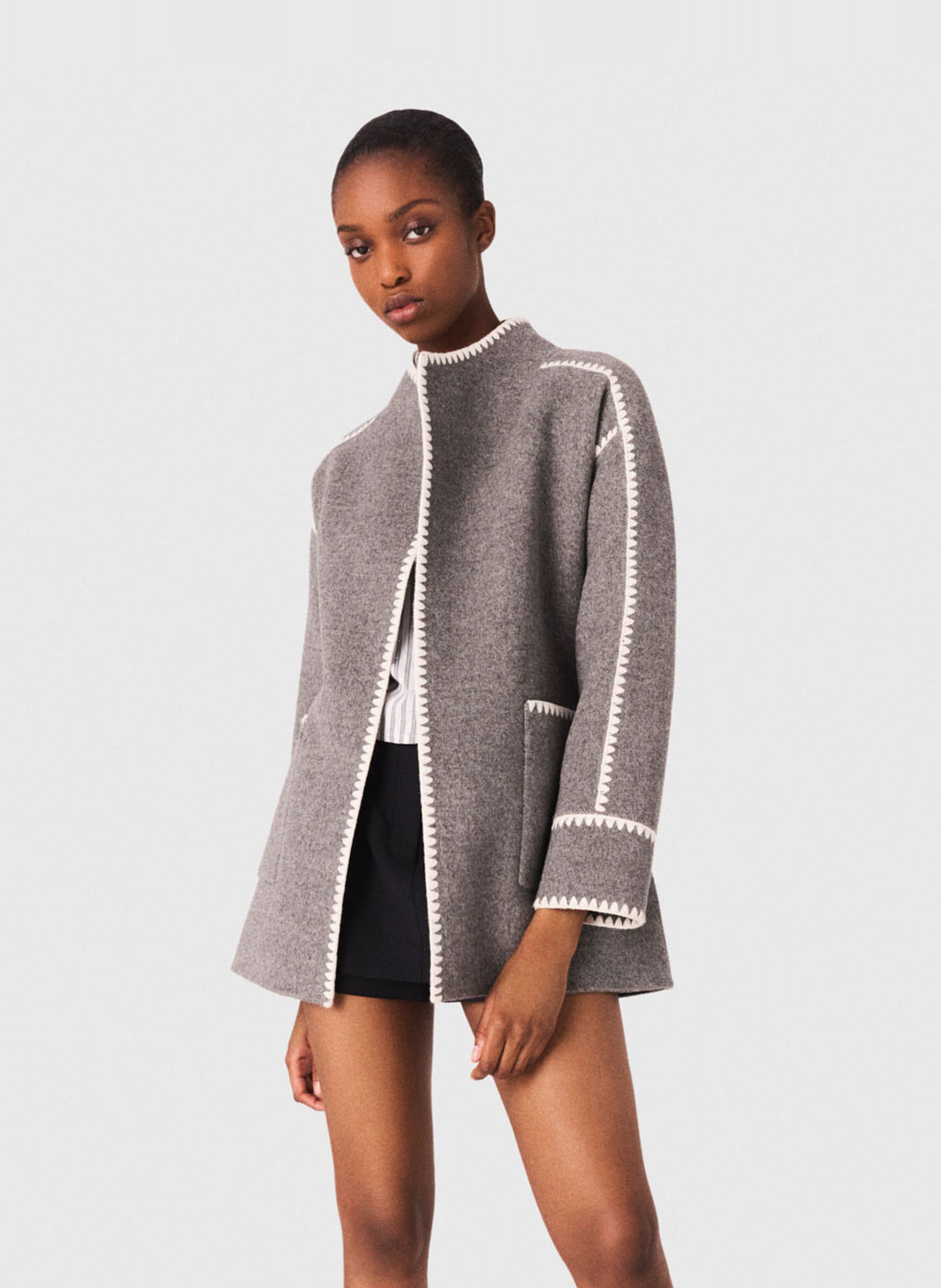 Vest met opstaande kraag - wolblend MAJE Grijs