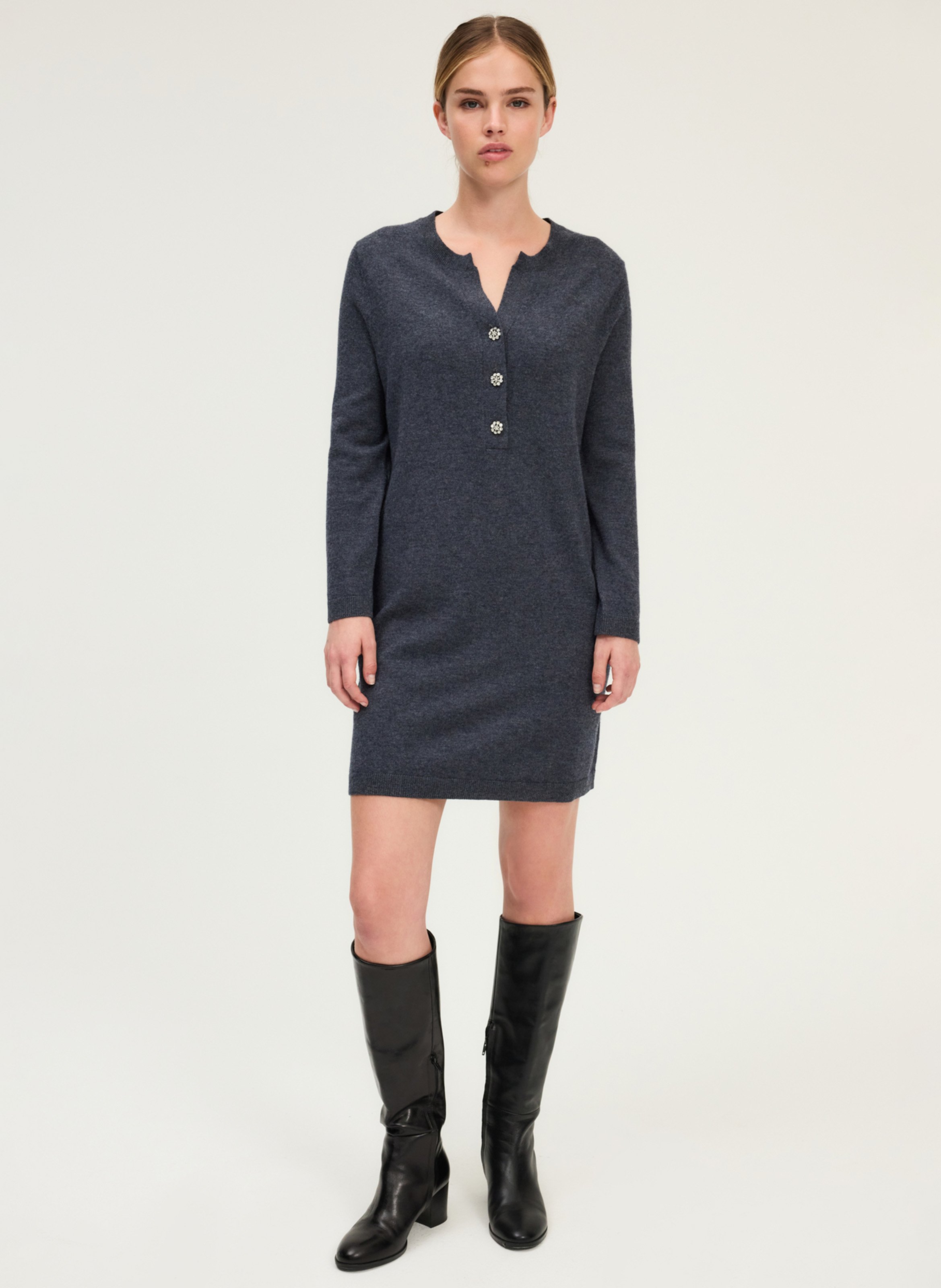 Robe courte en laine col tunisien PABLO Gris