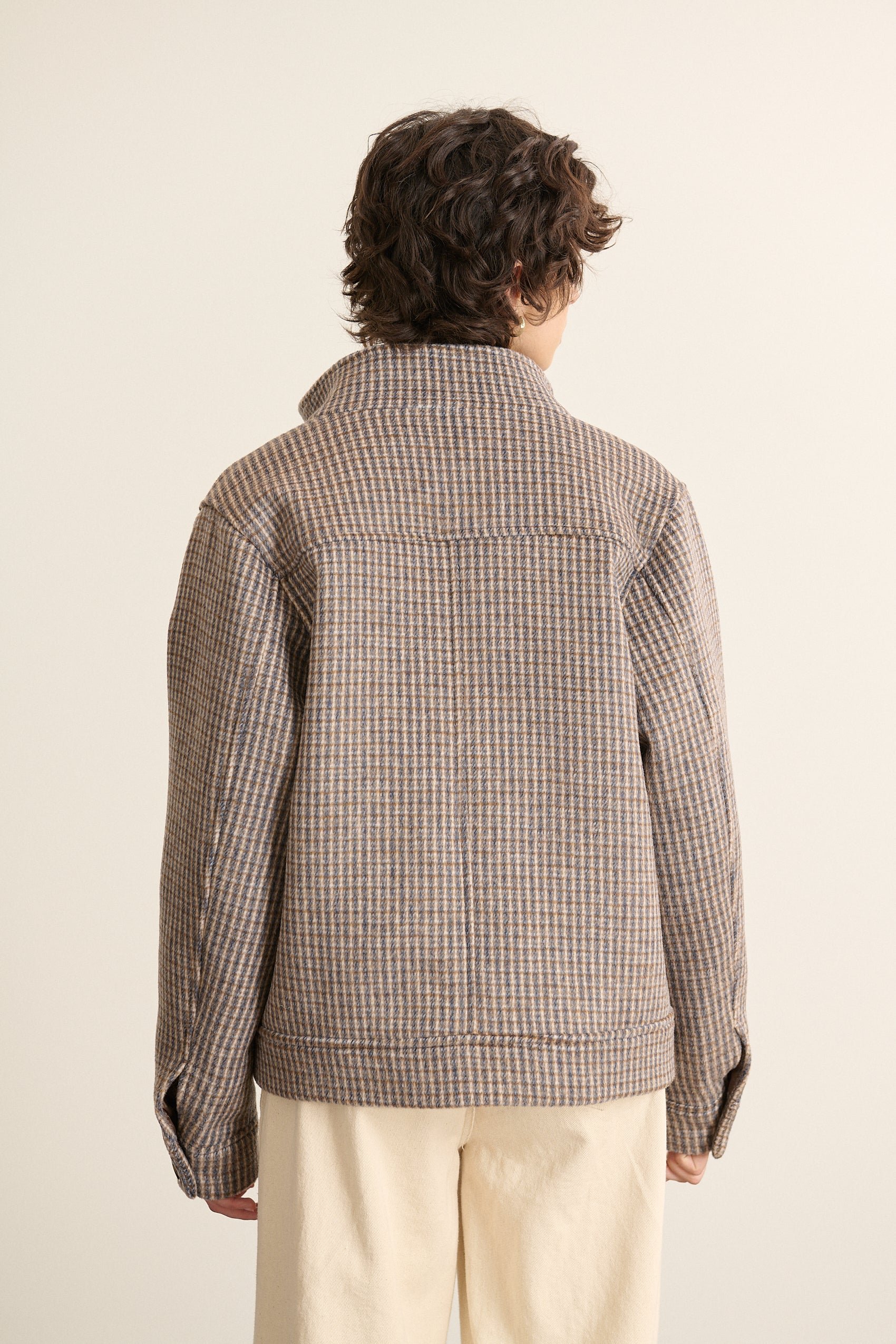 Cropped wool-blend check jacket GARANCE PARIS Blue