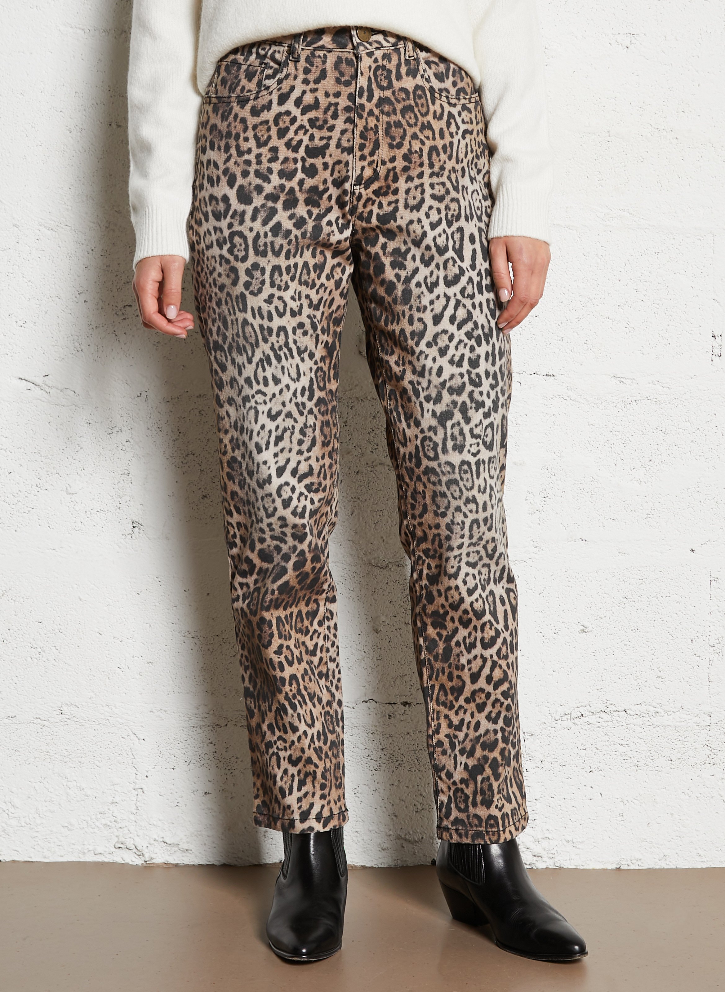 High-rise straight cotton-blend jeans SUD EXPRESS Beige