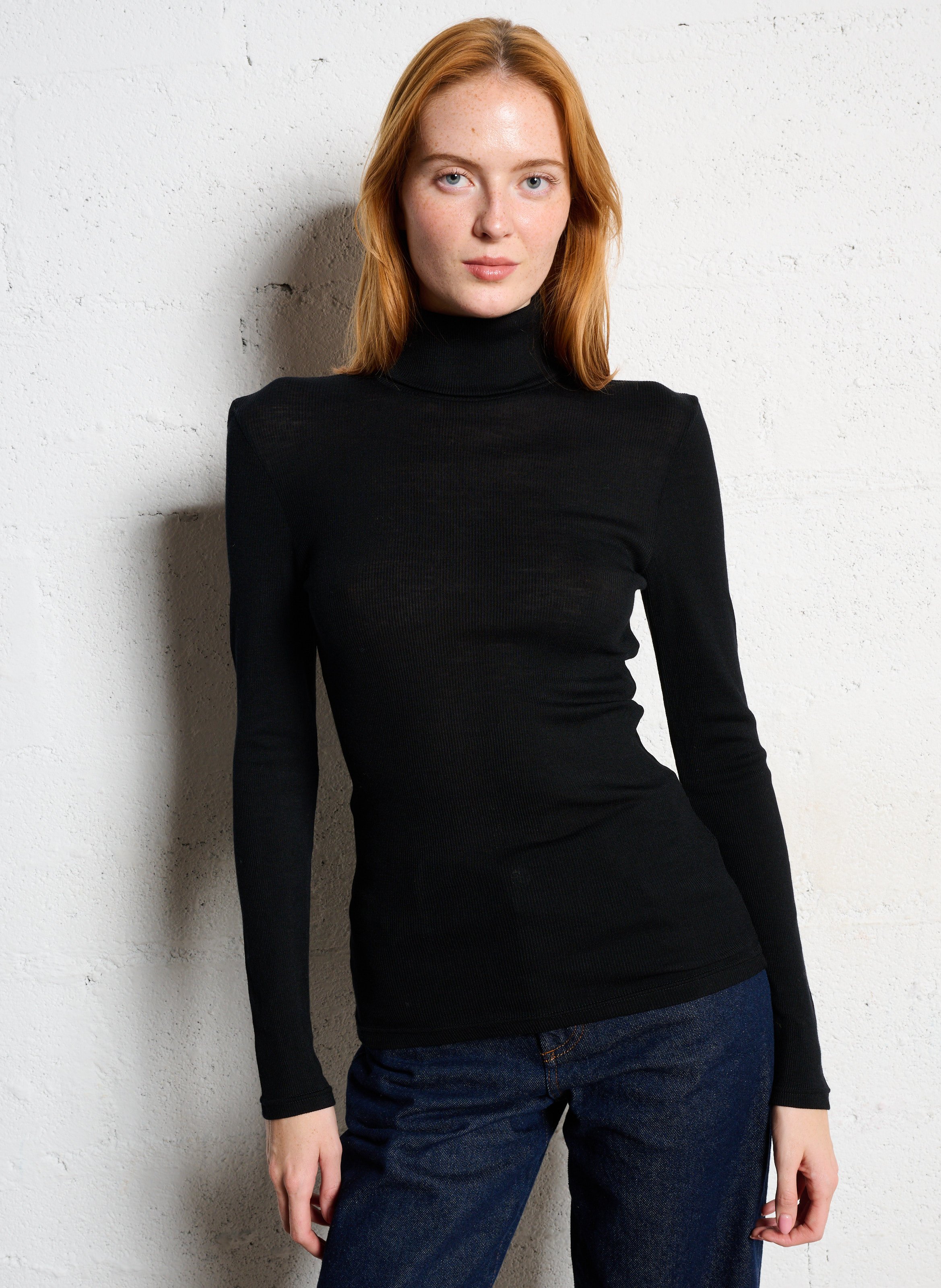 Pull moulant col roulé en laine et soie ARMOR LUX