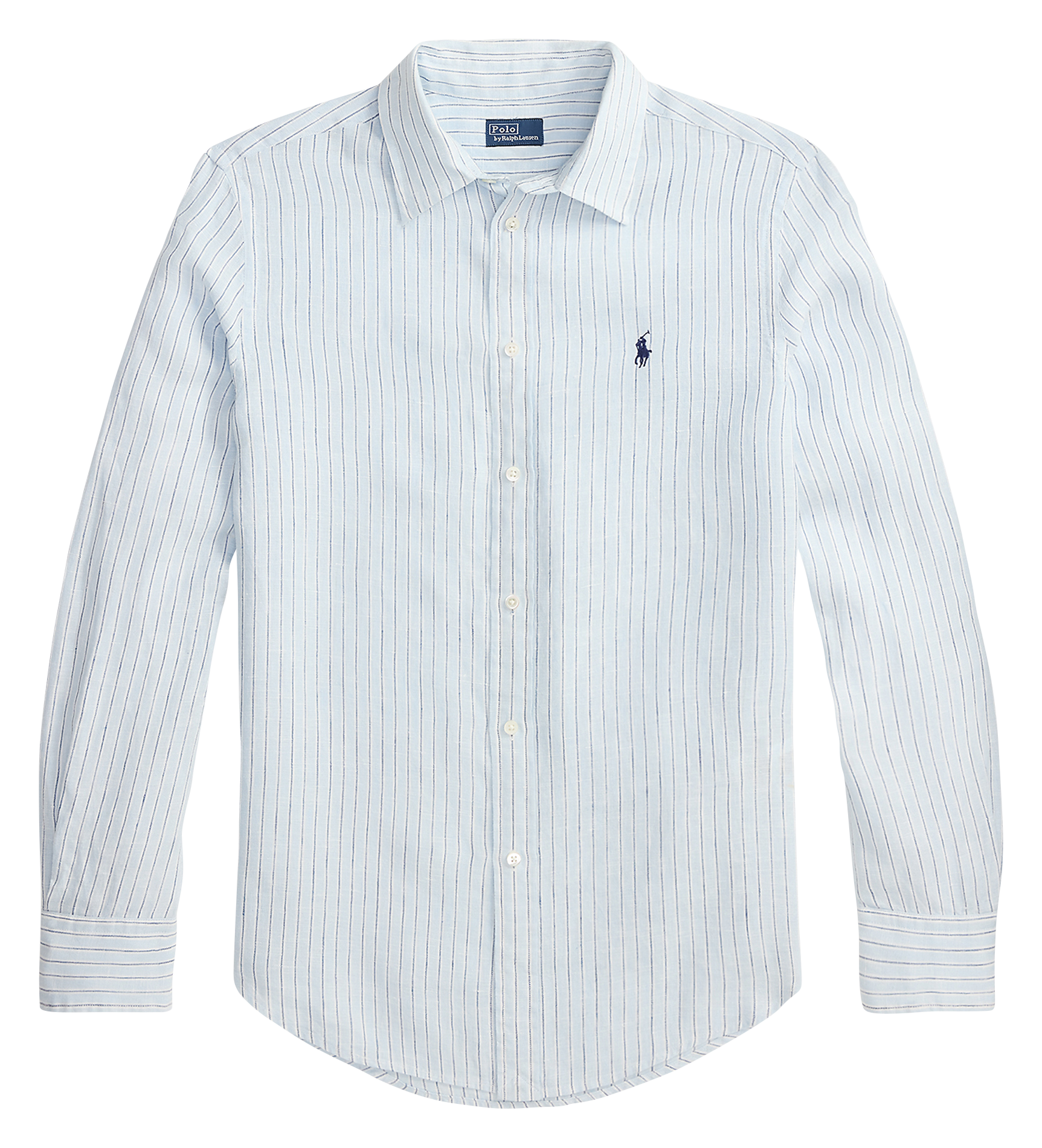 Recht, linnen overhemd met klassieke kraag Blauw