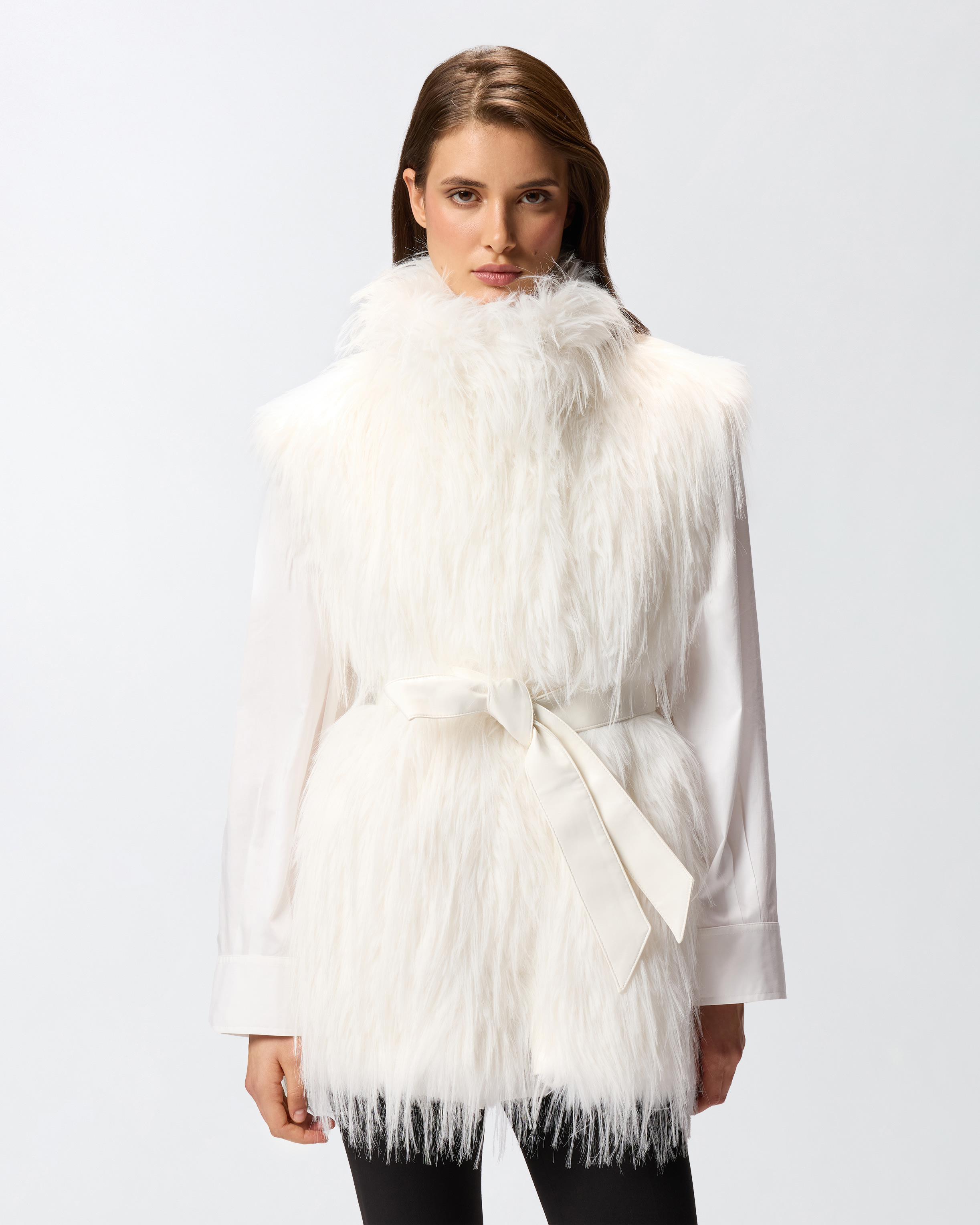 Faux fur cardigan PINKO White