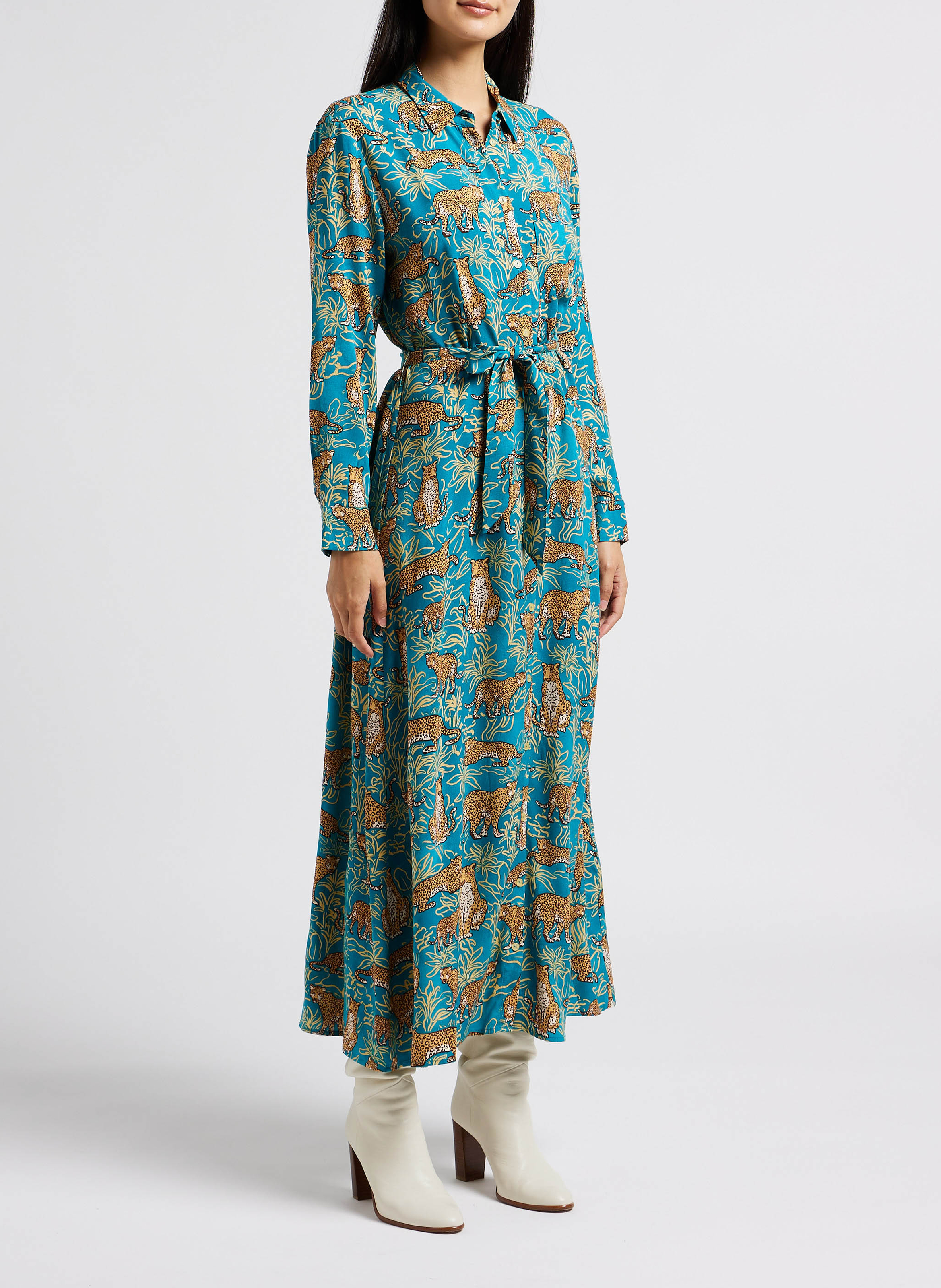 Robe longue et fluide à imprimé animalier GRACE ET MILA Vert