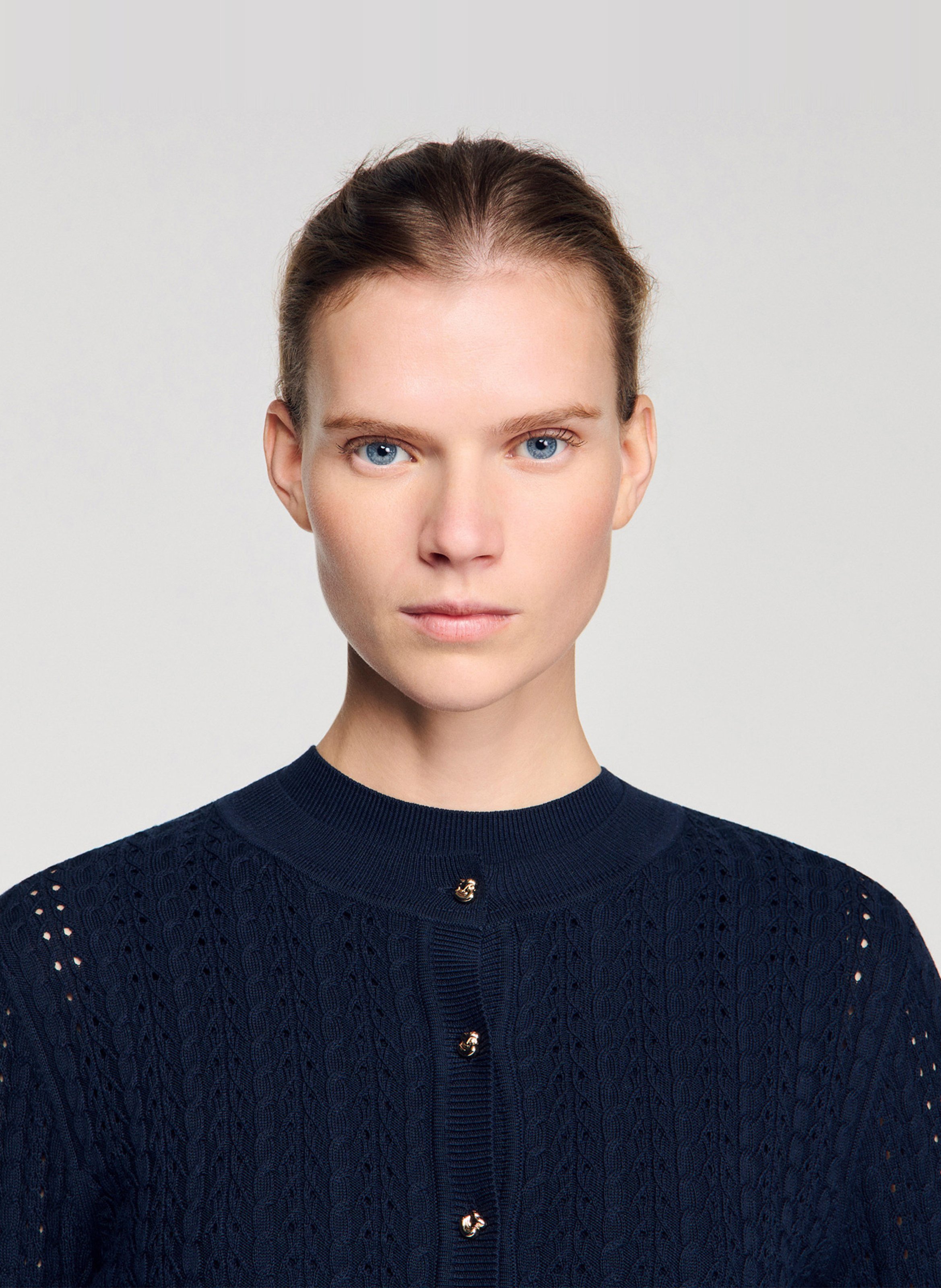 Buttoned cardigan in fancy knit SANDRO Blue