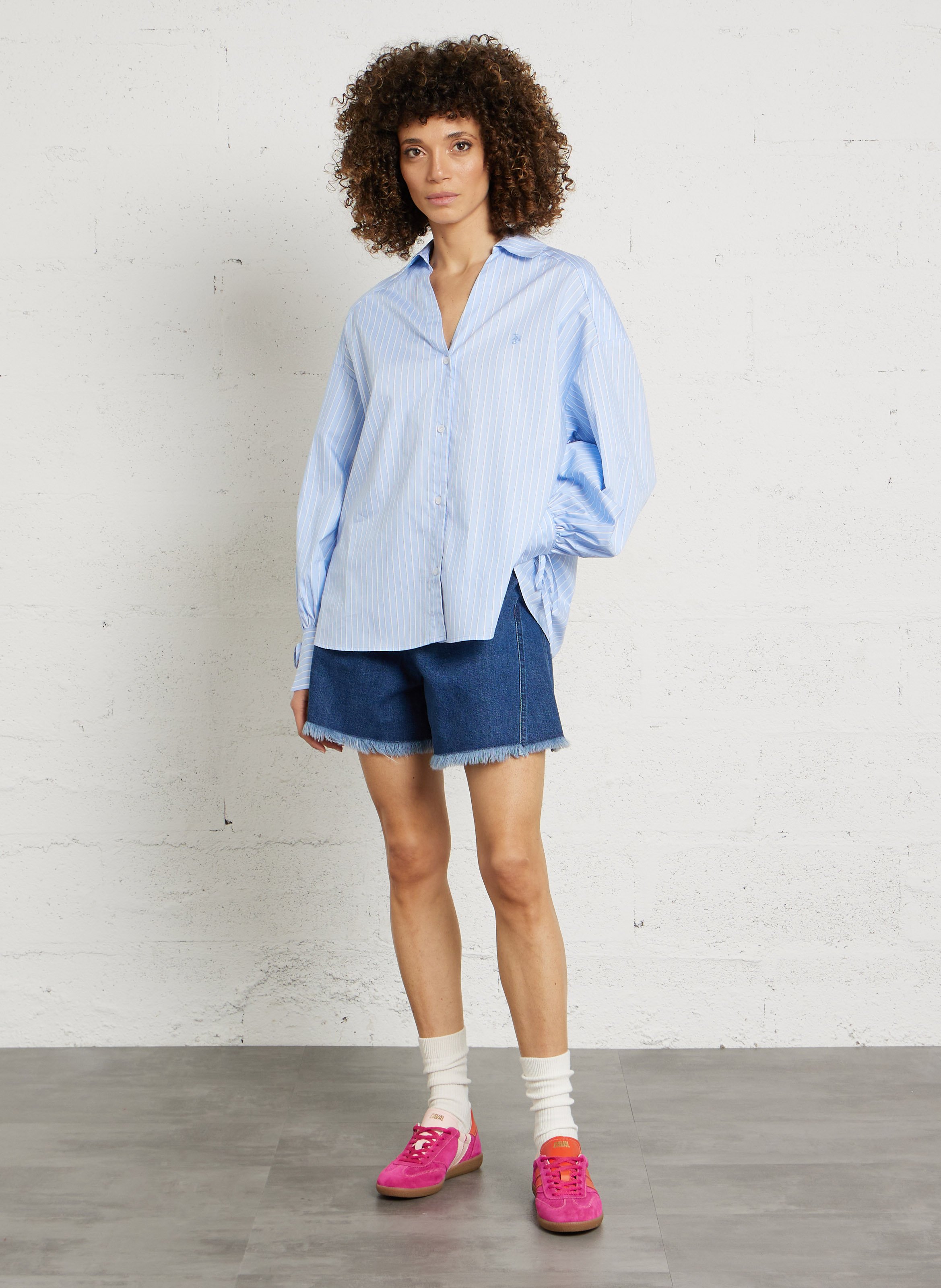 Oversize-Hemd aus Baumwollmix THE NEW SOCIETY Blau