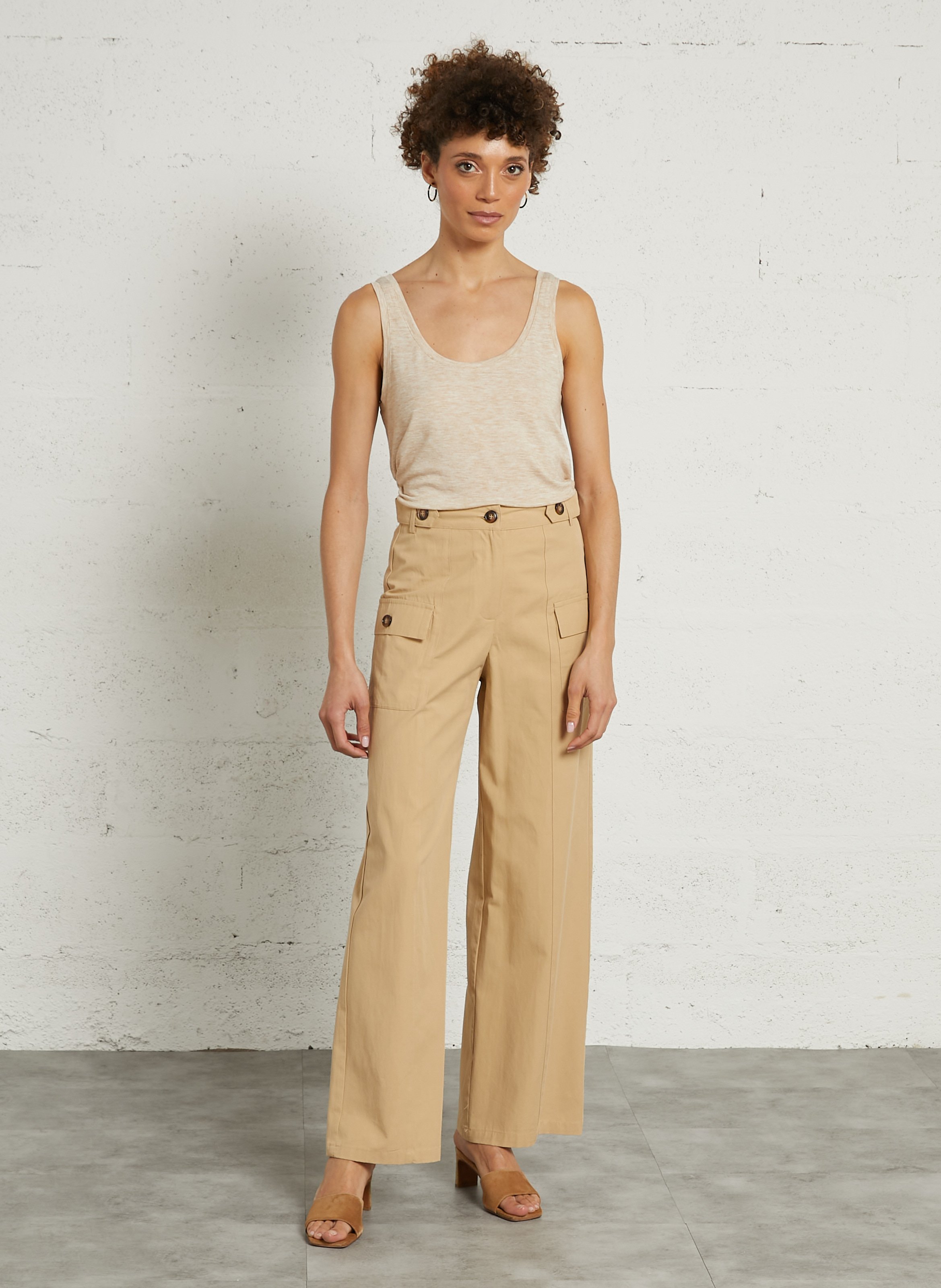 Singlet met ronde hals | linnenblend LA PETITE ETOILE Beige