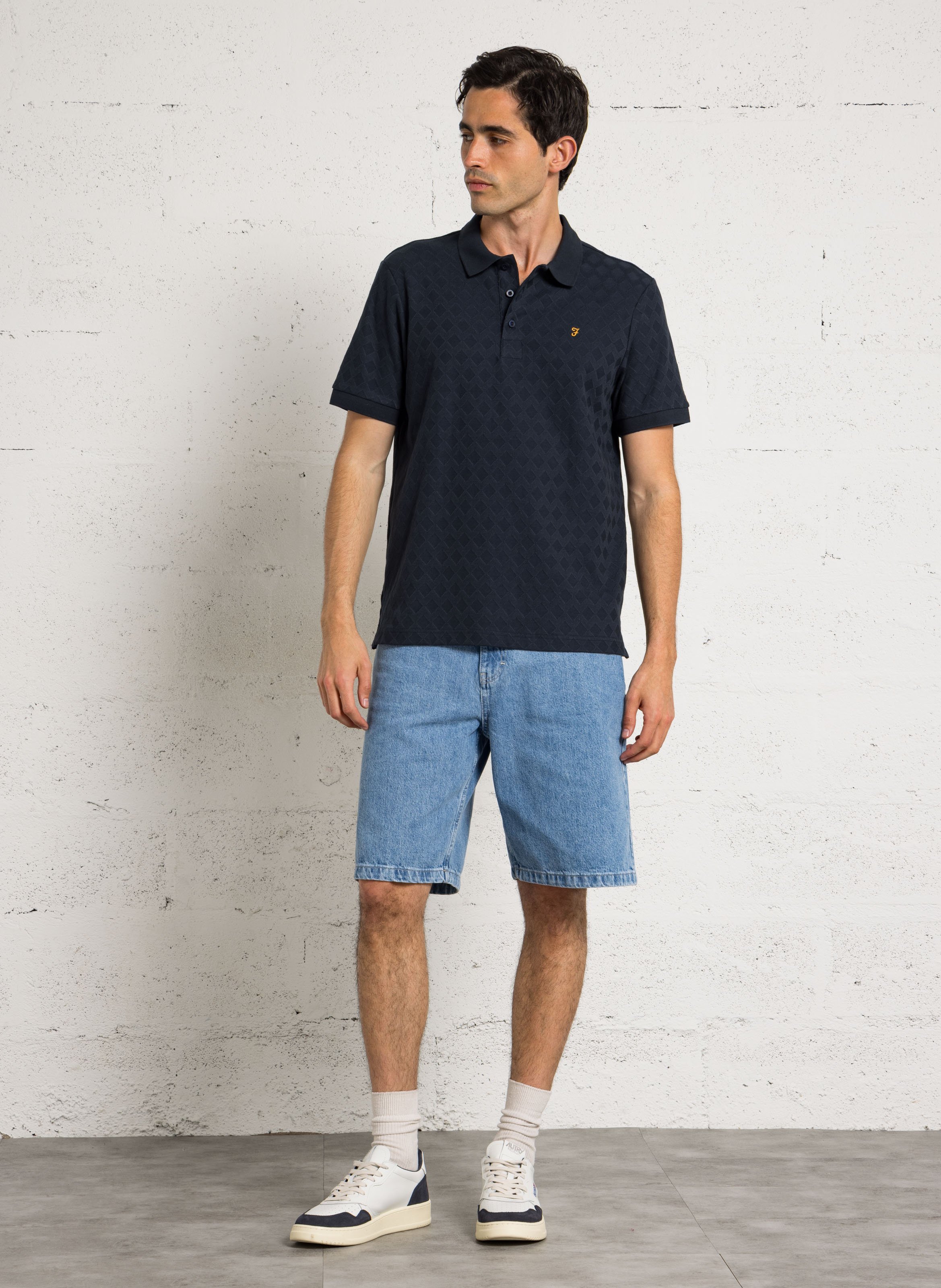 Polo regular-fit motif zigzag en coton bio stretch FARAH Bleu