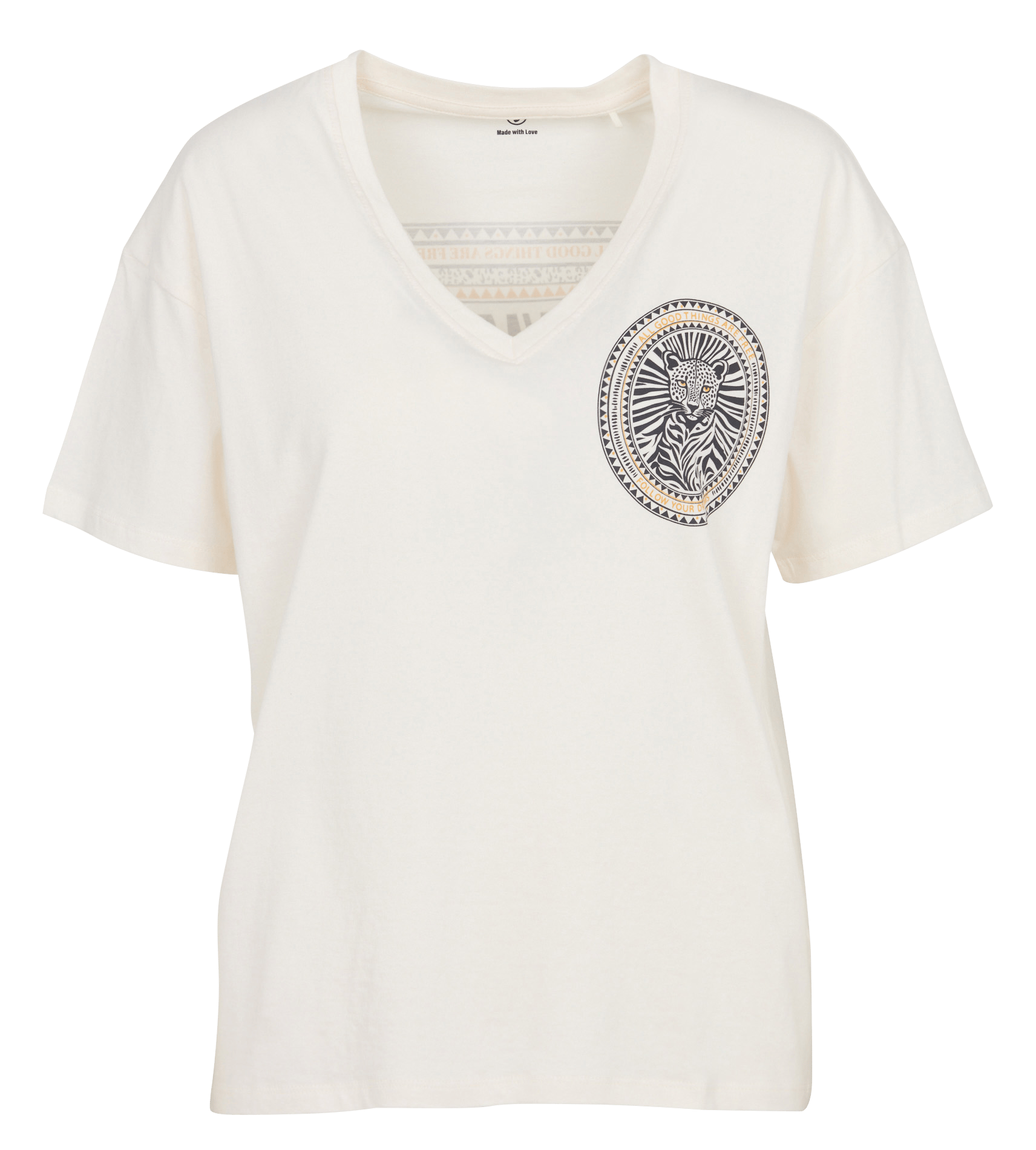 Tee-shirt col V à imprimé MKT Beige