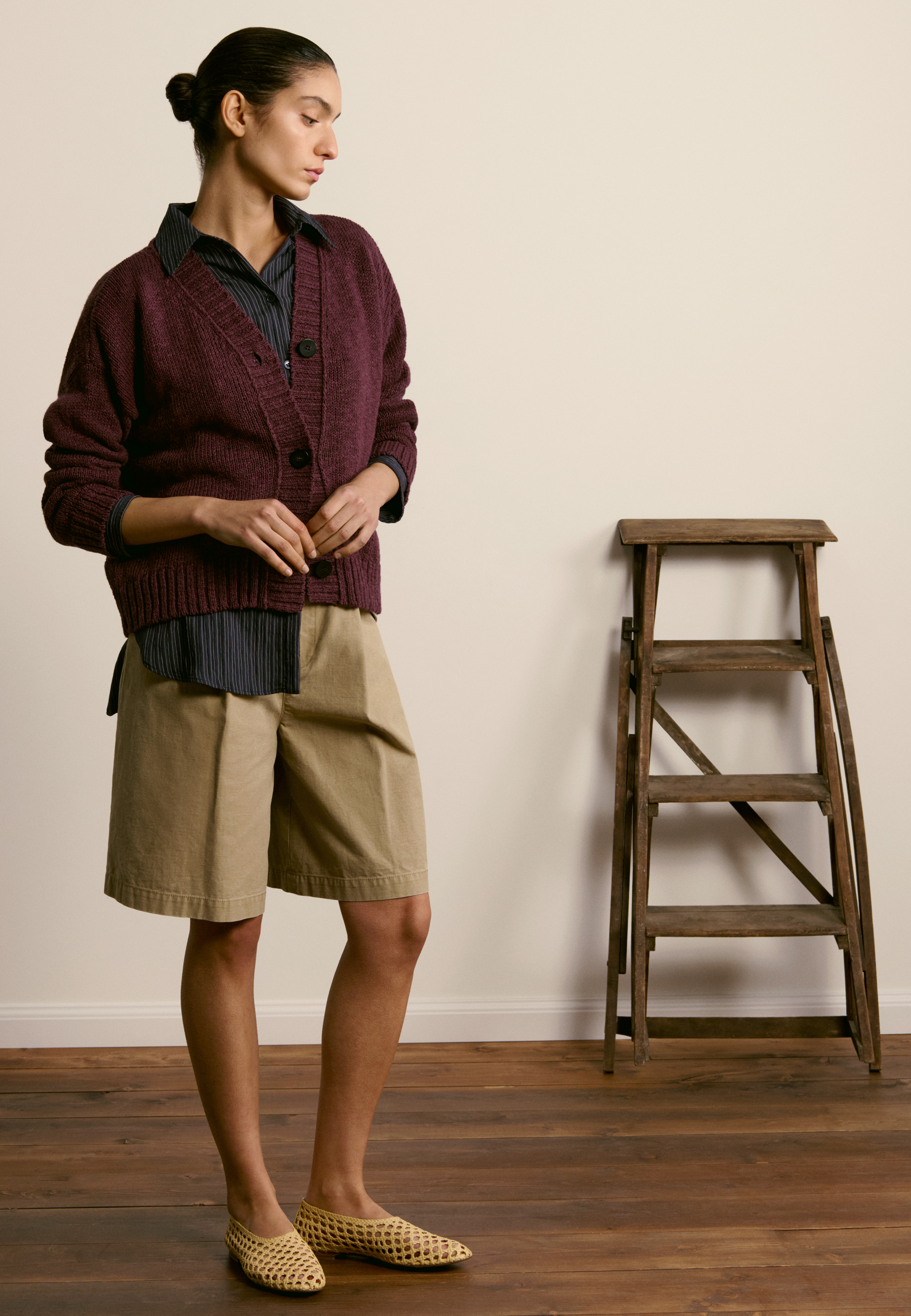 V-neck cotton and linen cardigan MAISON MONTAGUT Purple