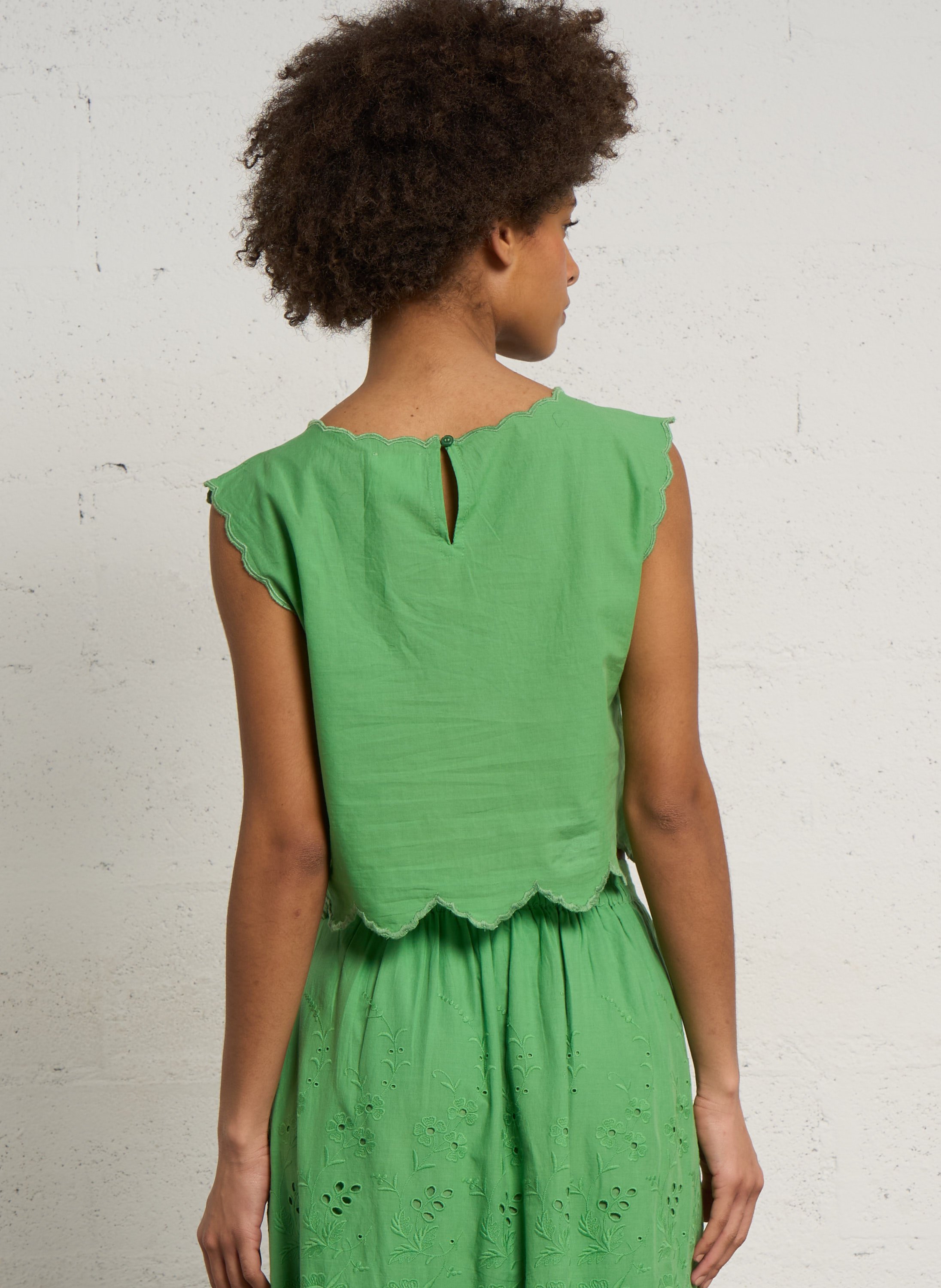 Weit geschnittenes Baumwoll-Top mit Rundhalsausschnitt PETITE MENDIGOTE Grun
