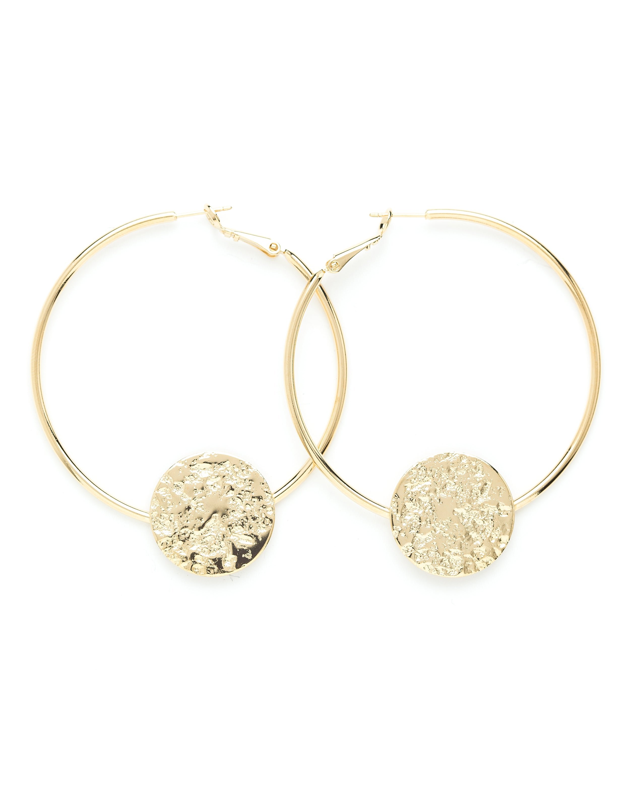 Hammered round gold-plated hoop earrings MONSIEUR SIMONE