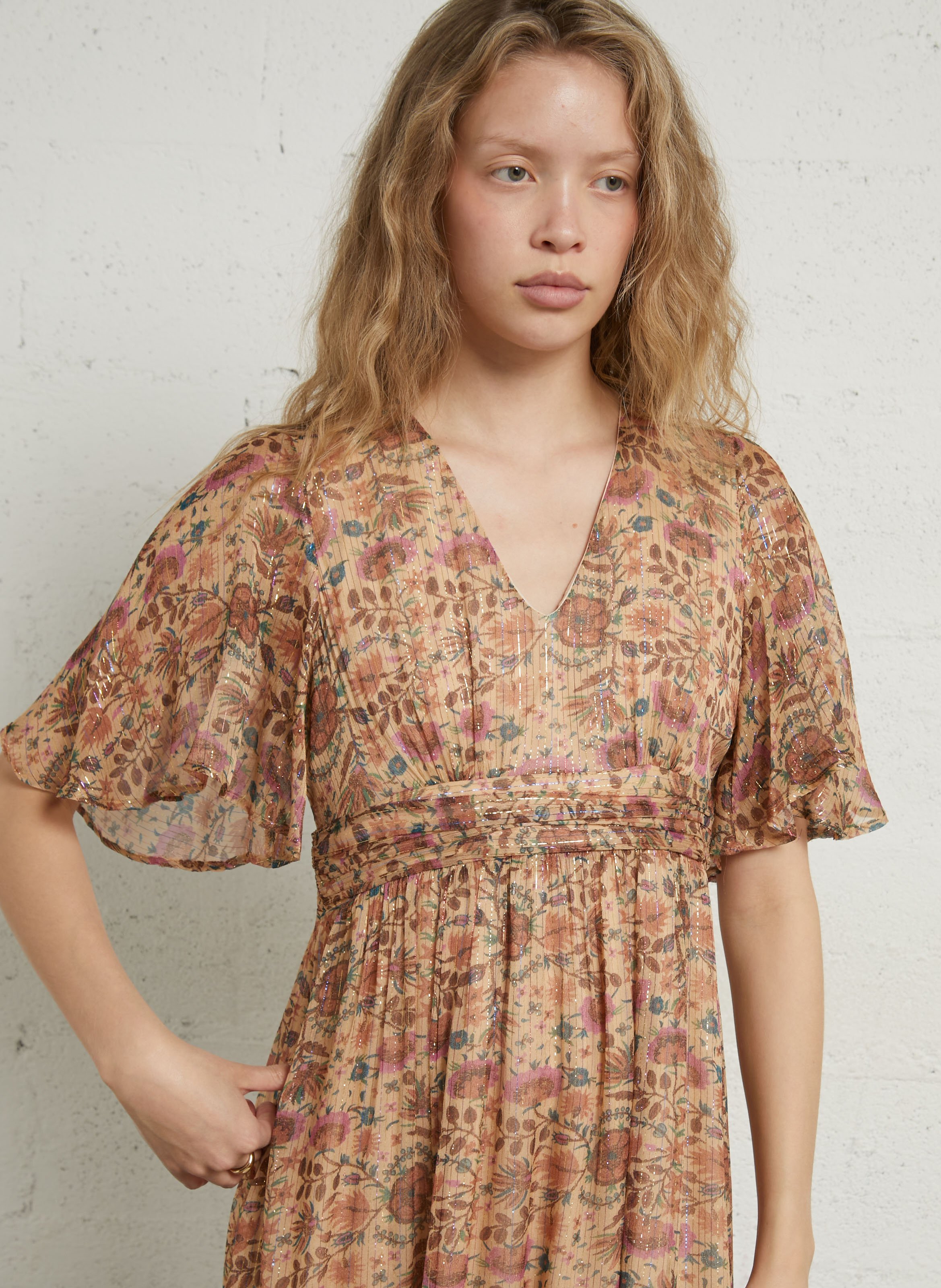 Lange jurk met print MAISON 123 Beige