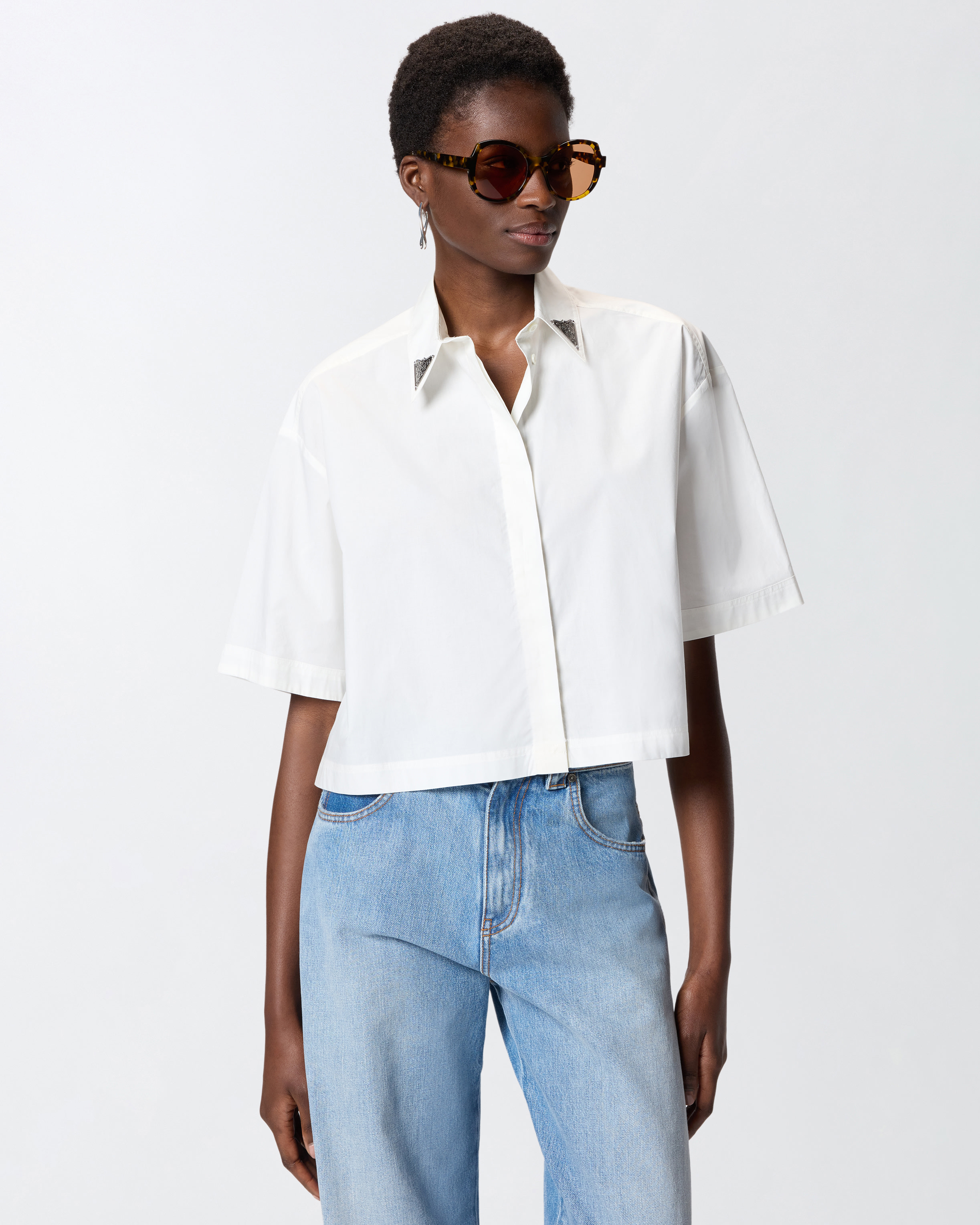 Chemise cropped avec détails métalliques PINKO Blanc