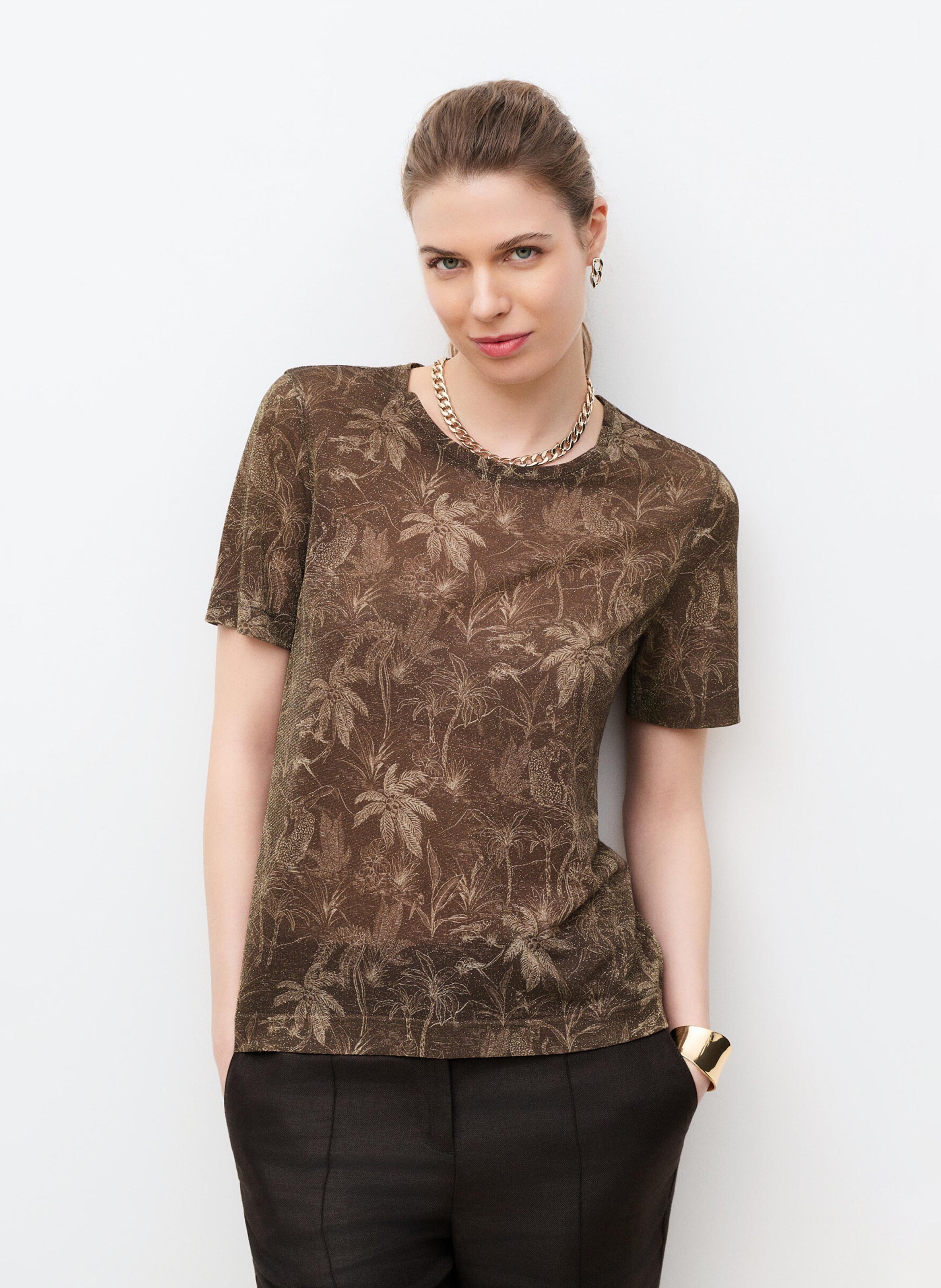 Tee-shirt col rond imprimé CAROLL Marron